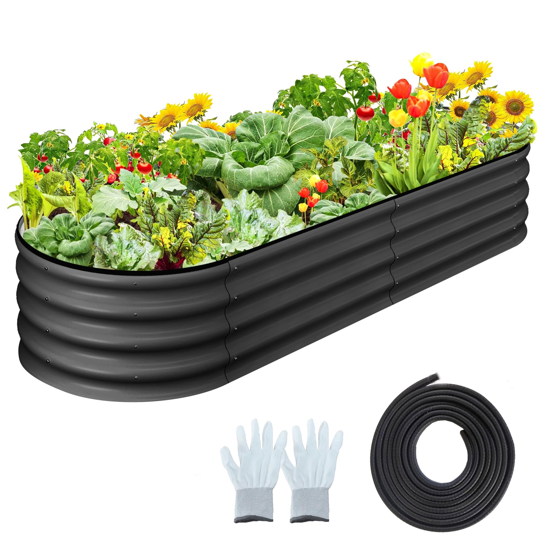 GARVEE 2 Pack 4.5'x2'x1' Oval Galvanized Steel Raised Garden Beds - Open Base Metal Planters for Vegetables, Flowers & Herbs - Tool-Free Assembly Large Outdoor Planter Boxes (Grey) - Perfect for Backyard, Patio & Urban Gardening