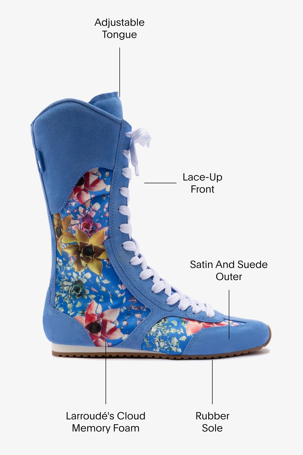 Larroudé x Jonathan Cohen Women's Flat Lo Sneaker Boot in Dodger Blue & Gardenias - Satin Slip-On Comfort Shoes for Casual Wear, Street Style & Everyday Outfits