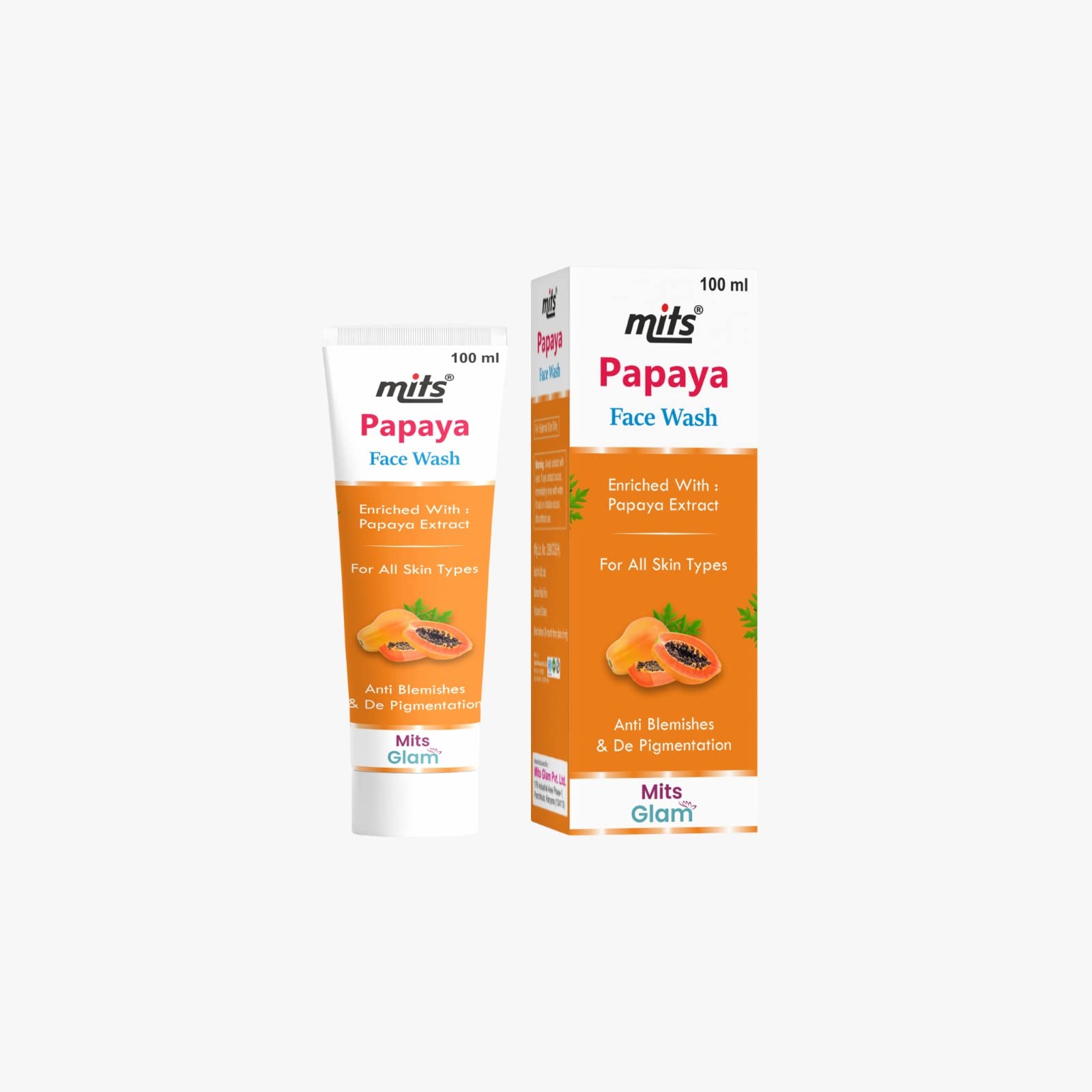 Mits Papaya Face Wash - Natural Turmeric & Saffron Cleanser for All Skin Types | Brightens Skin, Removes Tan | Perfect for Daily Skincare Routine & Post-Sun Care