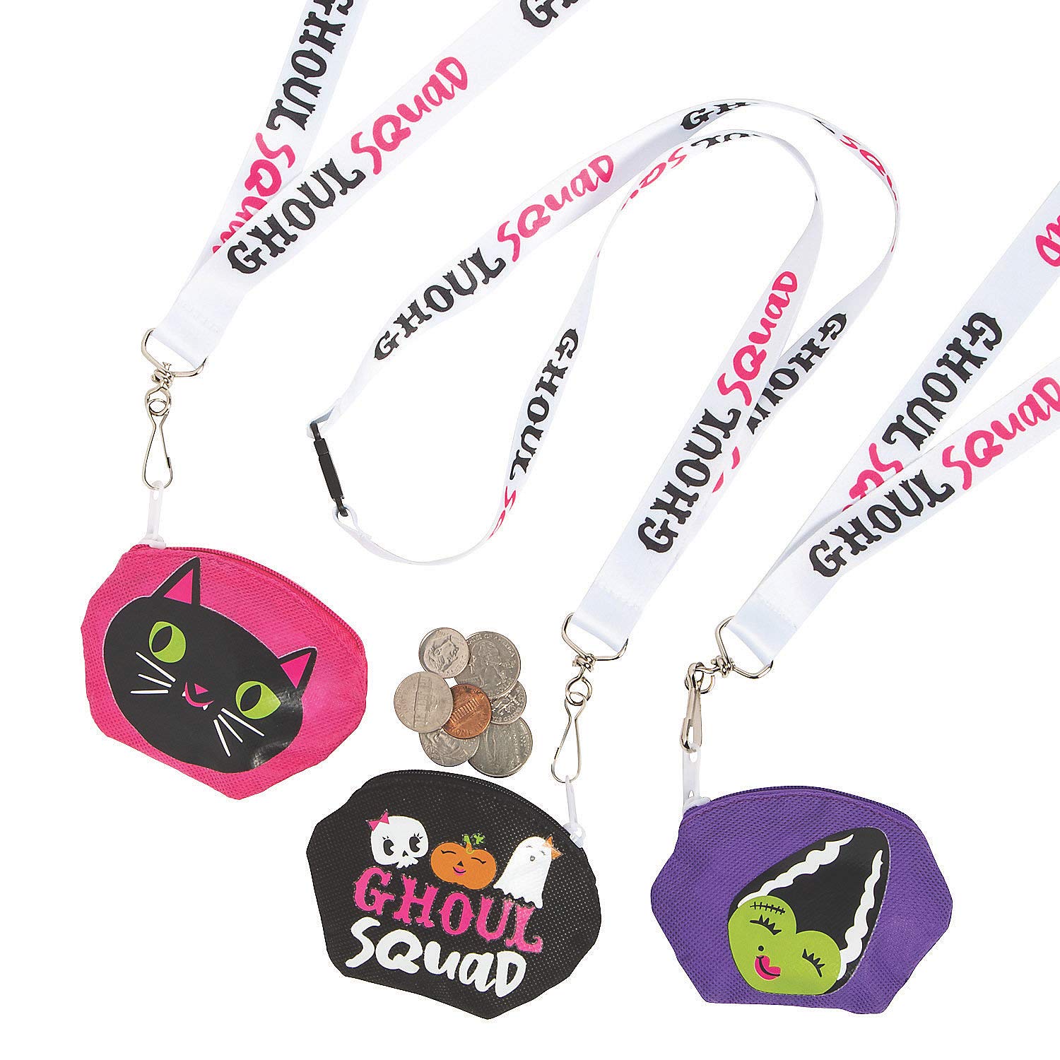 Ghouls Squad Halloween Lanyards & Coin Purses Set - 6 Piece Spooky Accessories for Costumes, Totes, Wallets & Fanny Packs - Perfect for Trick-or-Treating, Halloween Parties & Cosplay