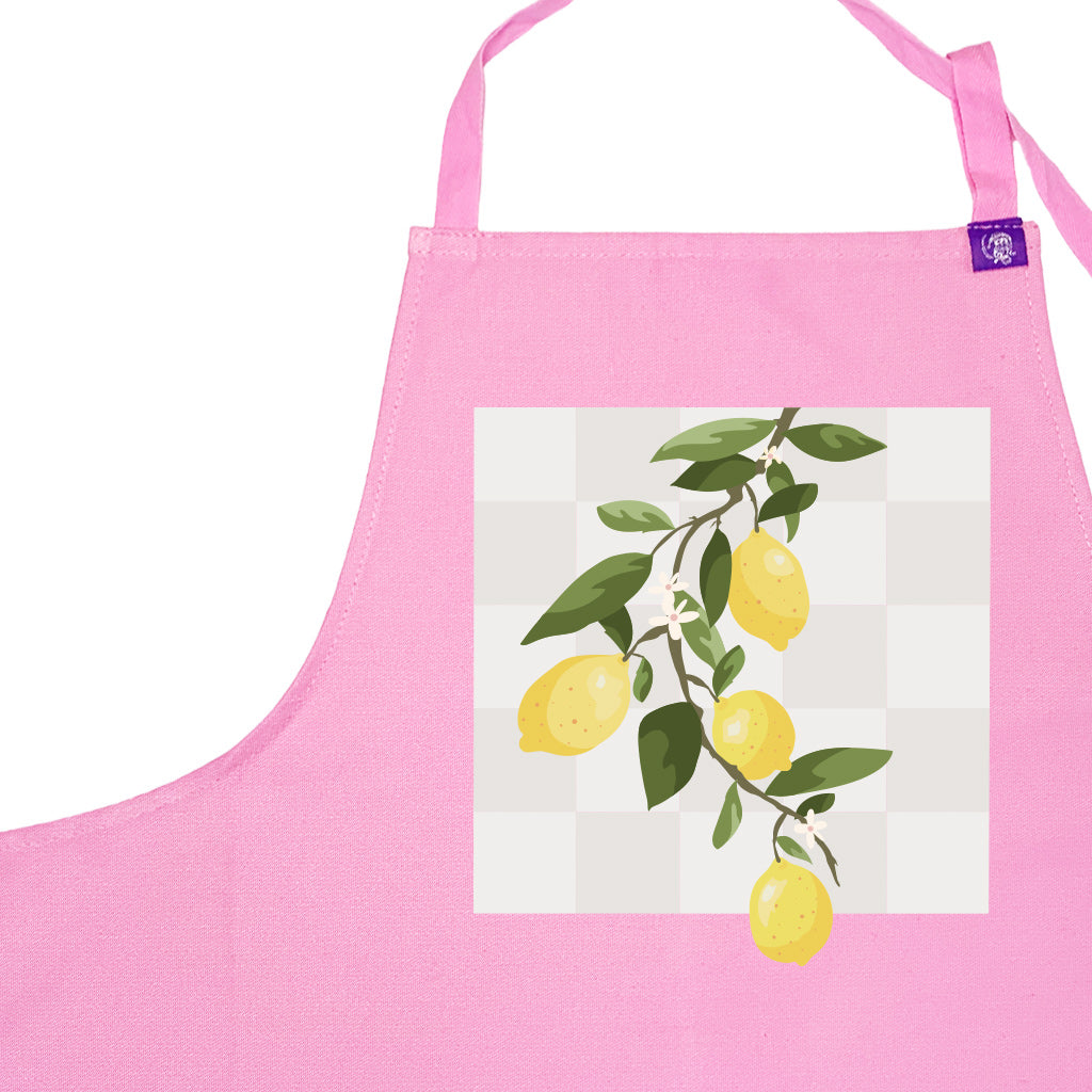 Stylish Pink Apron with Lemon Check Pattern - Perfect for Cooking, Baking & BBQ - Ideal for Home Chefs & Outdoor Grilling