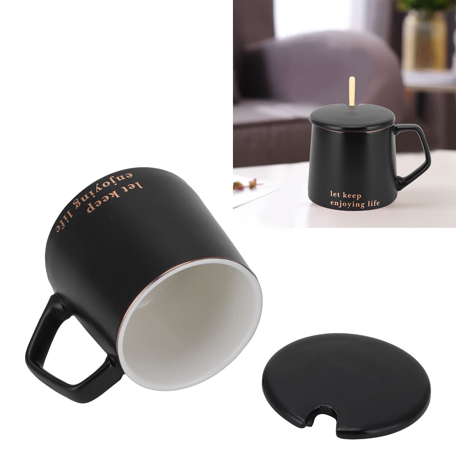 Premium AUNMAS Coffee Mug with Lid and Spoon - Elegant Black Matte Finish for Home, Office & Gifting | Ideal for Hot Drinks, Milk, Tea & Daily Use