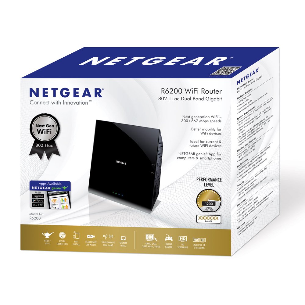 NETGEAR R6200 AC1200 Dual Band WiFi Router - High-Speed Gigabit Wireless Internet for Home & Gaming | Fast Streaming & Online Gaming | Secure 4K HD Video & Smart Home Connectivity