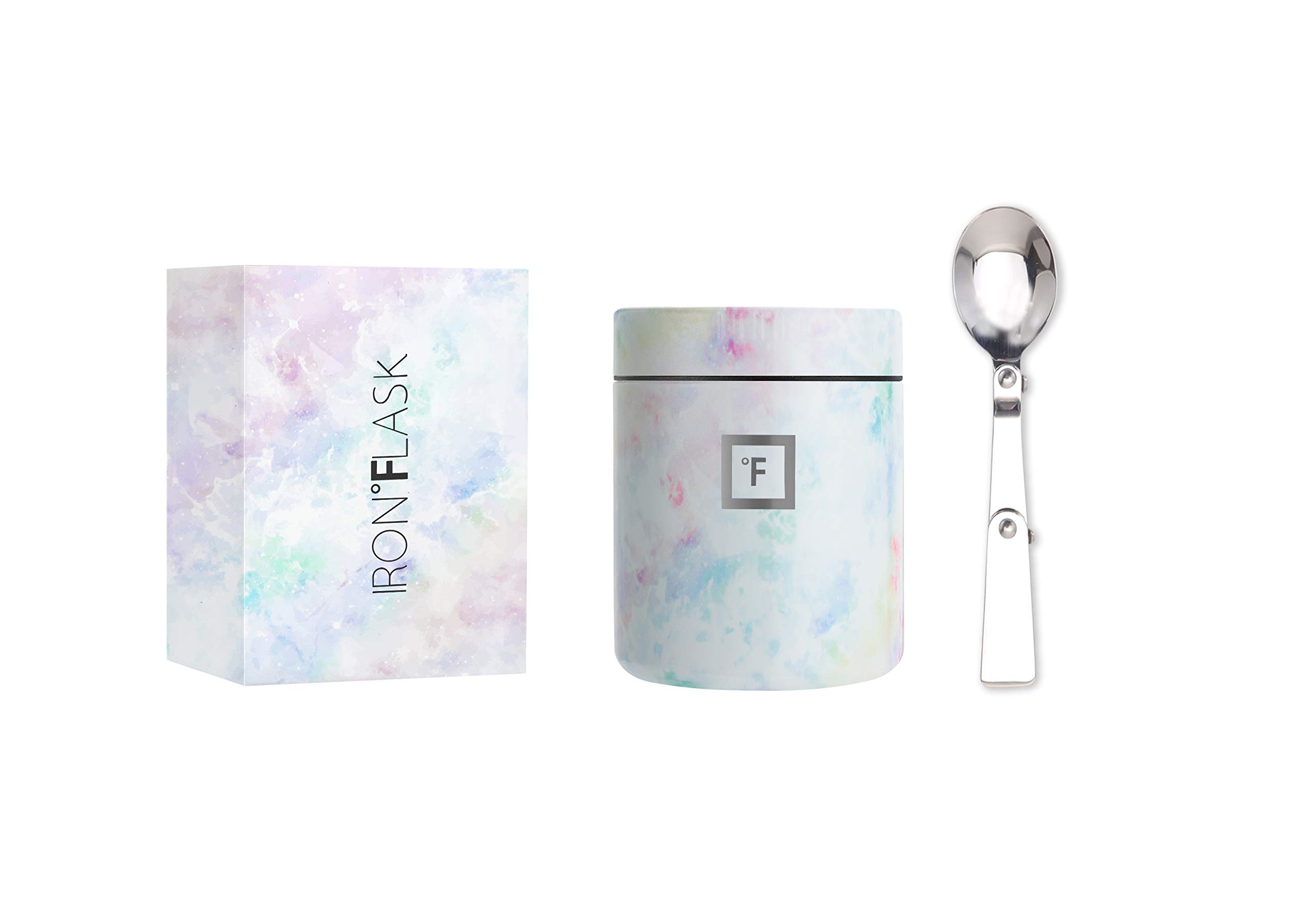 IRON °FLASK 13.5 Oz Insulated Stainless Steel Food Thermos - Leak Proof Hot Soup Container with Foldable Spoon - Double Walled Vacuum Insulation for Office, School & Outdoor Activities - Pearl