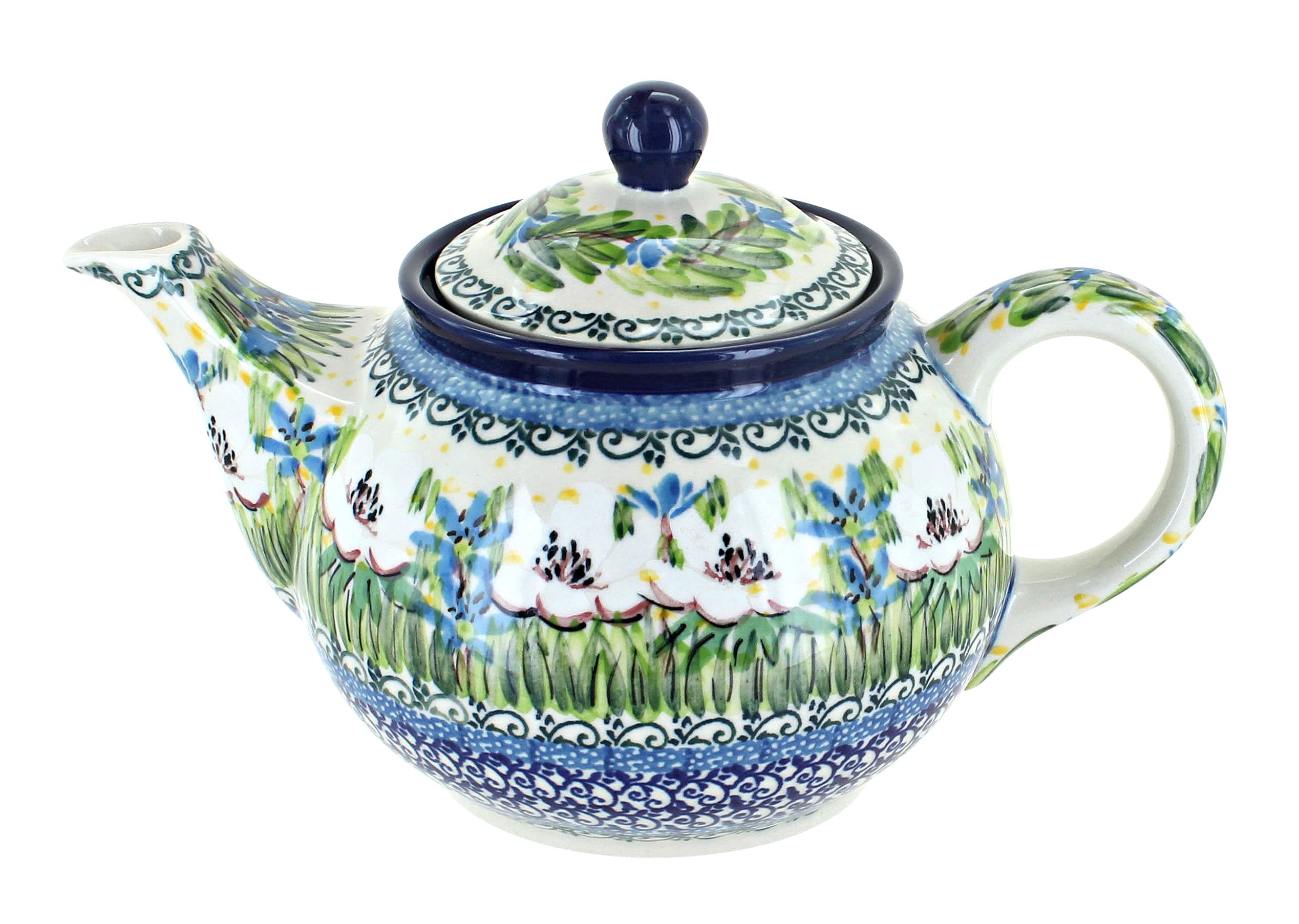 Blue Rose Polish Pottery Teapot - Handcrafted Song of Spring Small Teapot for Tea Lovers | Perfect for Afternoon Tea, Gift Giving & Home Decor
