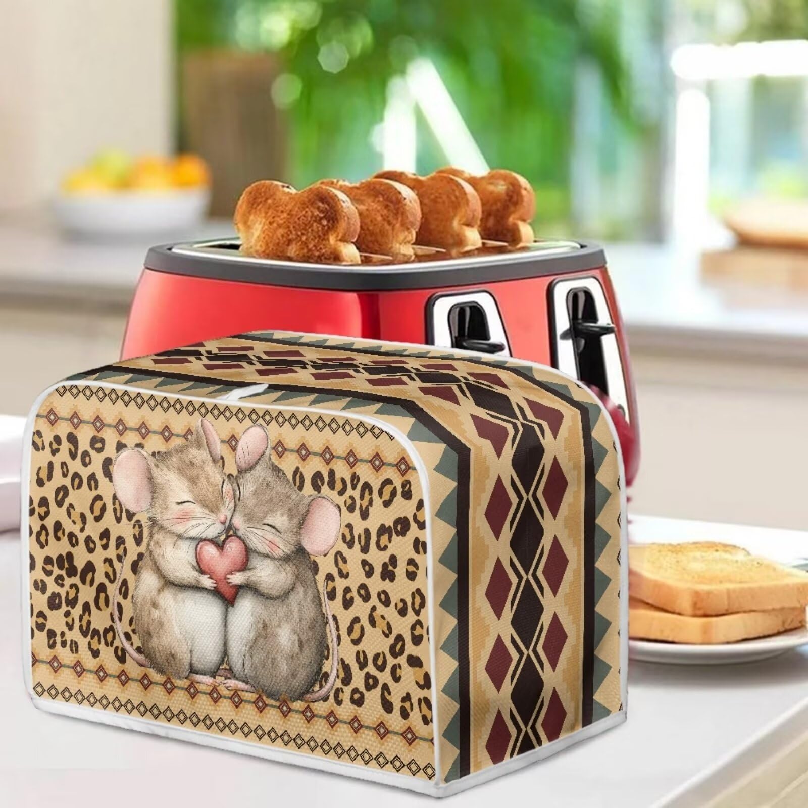 Stylish Hamster Print Bread Maker Cover & Aztec Leopard Microwave Cover - Dustproof Kitchen Appliance Protector for 2-Slice Toasters (Brown) | Perfect for Small Kitchen Countertop Organization & Pet-Friendly Homes