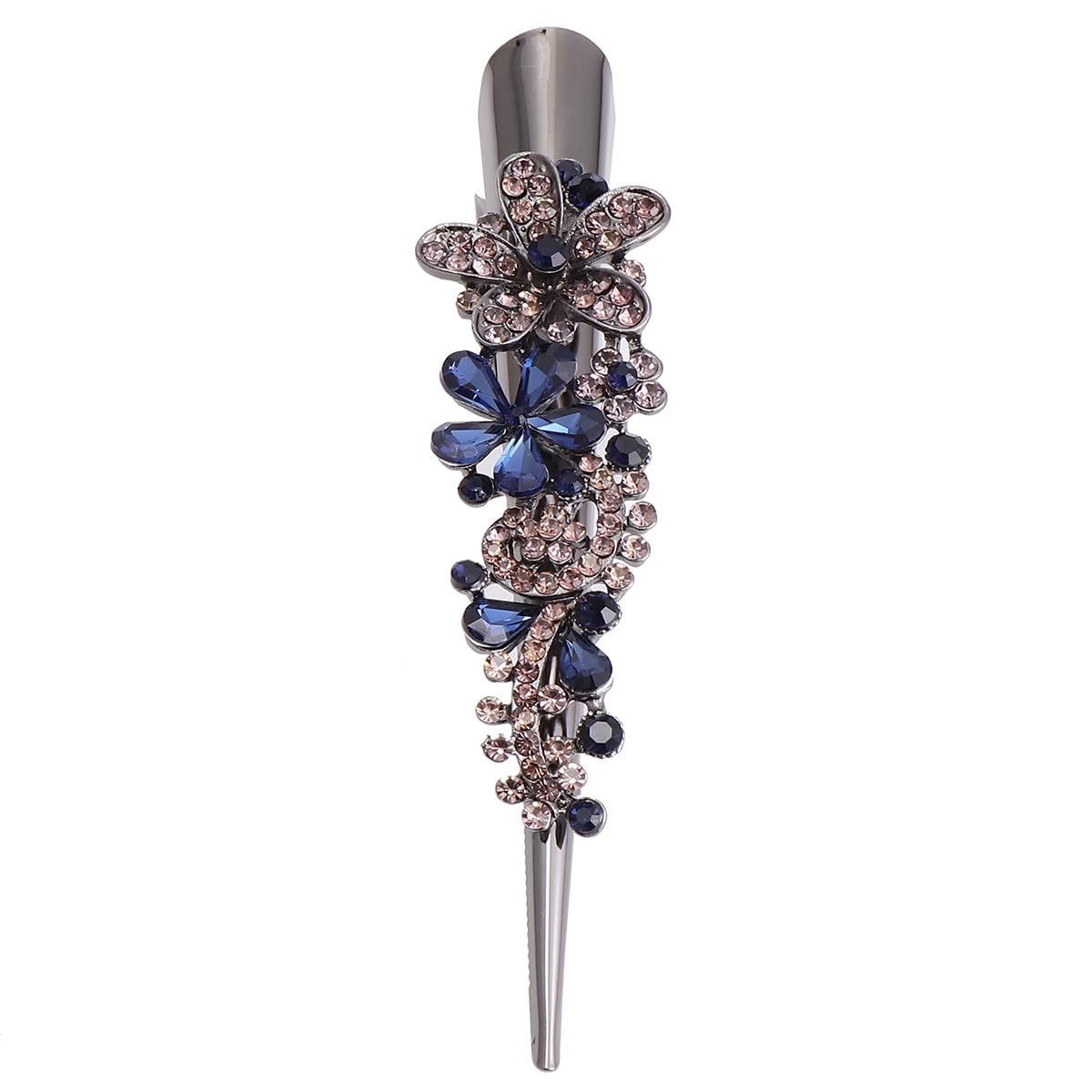Rhinestone Duckbill Hair Clips for Women - Elegant Metal Alligator Hair Clips with Long Beak Design in Dark Blue - Perfect for Hair Styling, Parties, Weddings & Everyday Fashion Accessories
