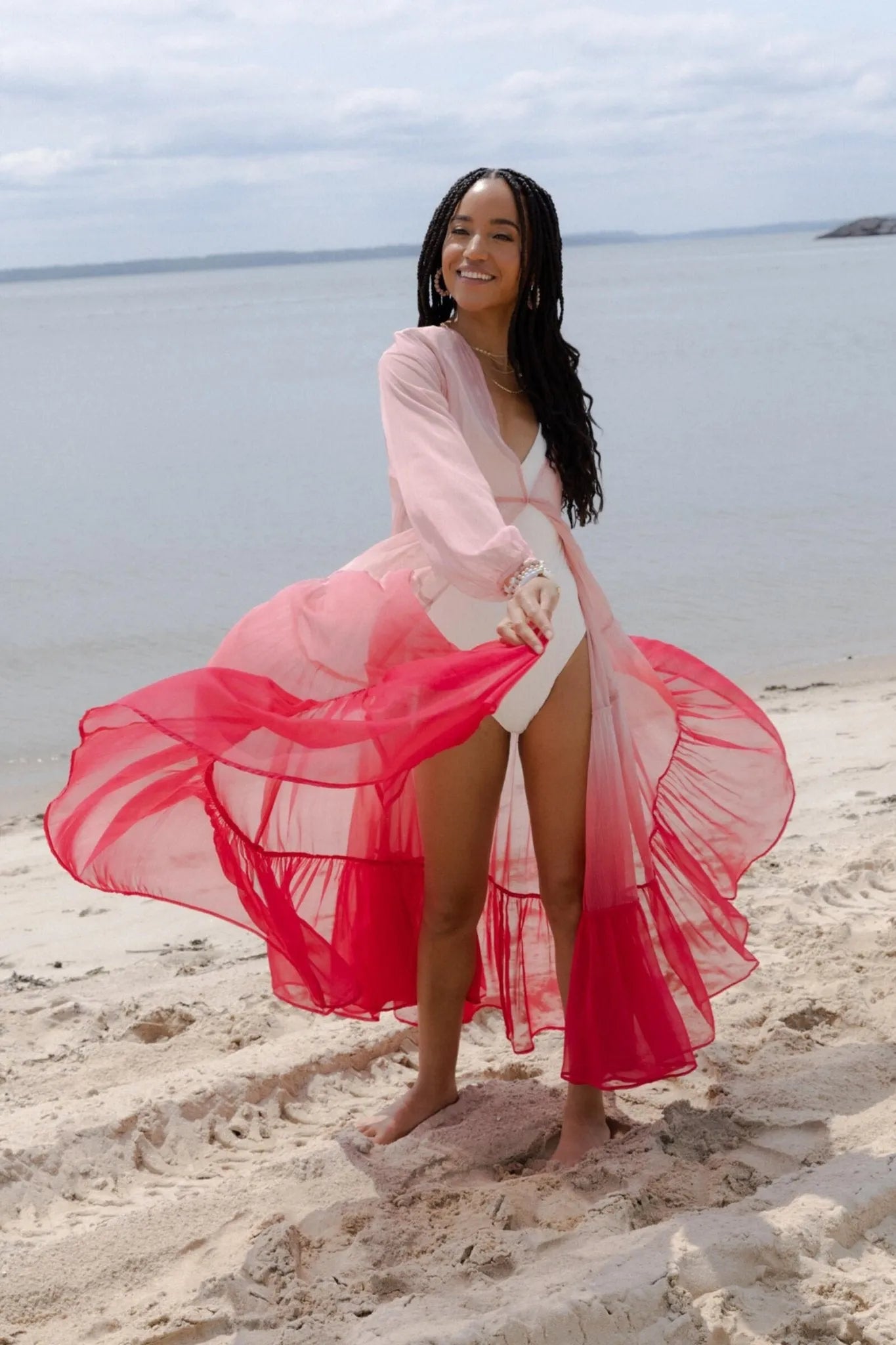 Ombré Tiered Sheer Kimono Robe - Lightweight Lace Cover Up for Women - Perfect for Beach, Bridal Party & Boho Fashion