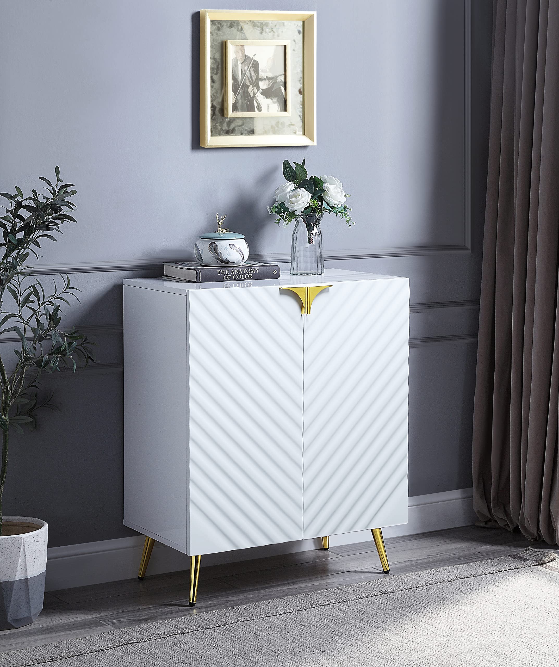 Knocbel Modern 2-Door Storage Cabinet with 4 Adjustable Shelves - Entryway Console, Hallway Buffet, Coffee Bar Organizer - White Wooden Cupboard with Metal Handles & Legs for Living Room, Bedroom & Office Storage