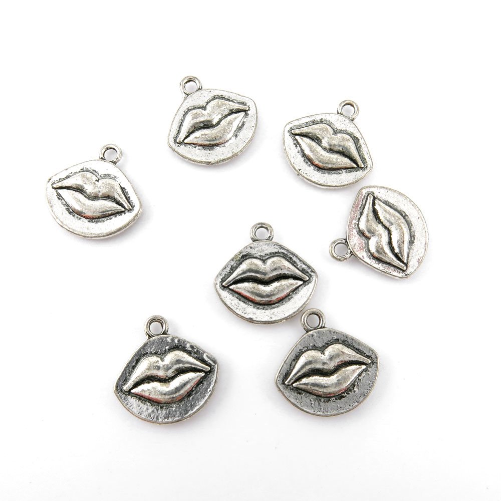Ancient Silver Jewelry Charms - Lip & Mouth Pendants Bulk (I0346) for DIY Bracelets & Necklaces - Perfect for Bohemian, Gothic & Handmade Jewelry Designs