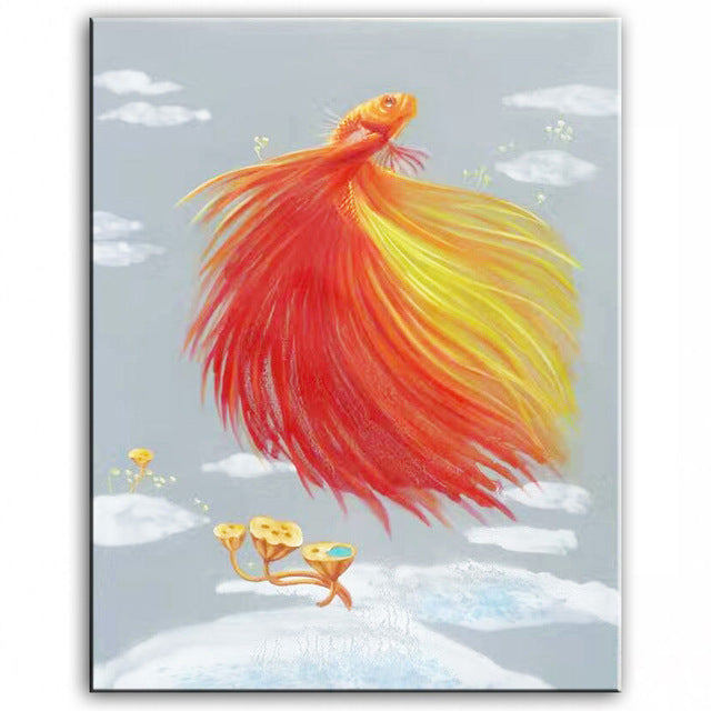 Hand-Painted Original Oil Painting - Dancing Goldfish Artwork - Custom Wall Decor for Living Room, Bedroom & Office - Unique Home Decoration Gift