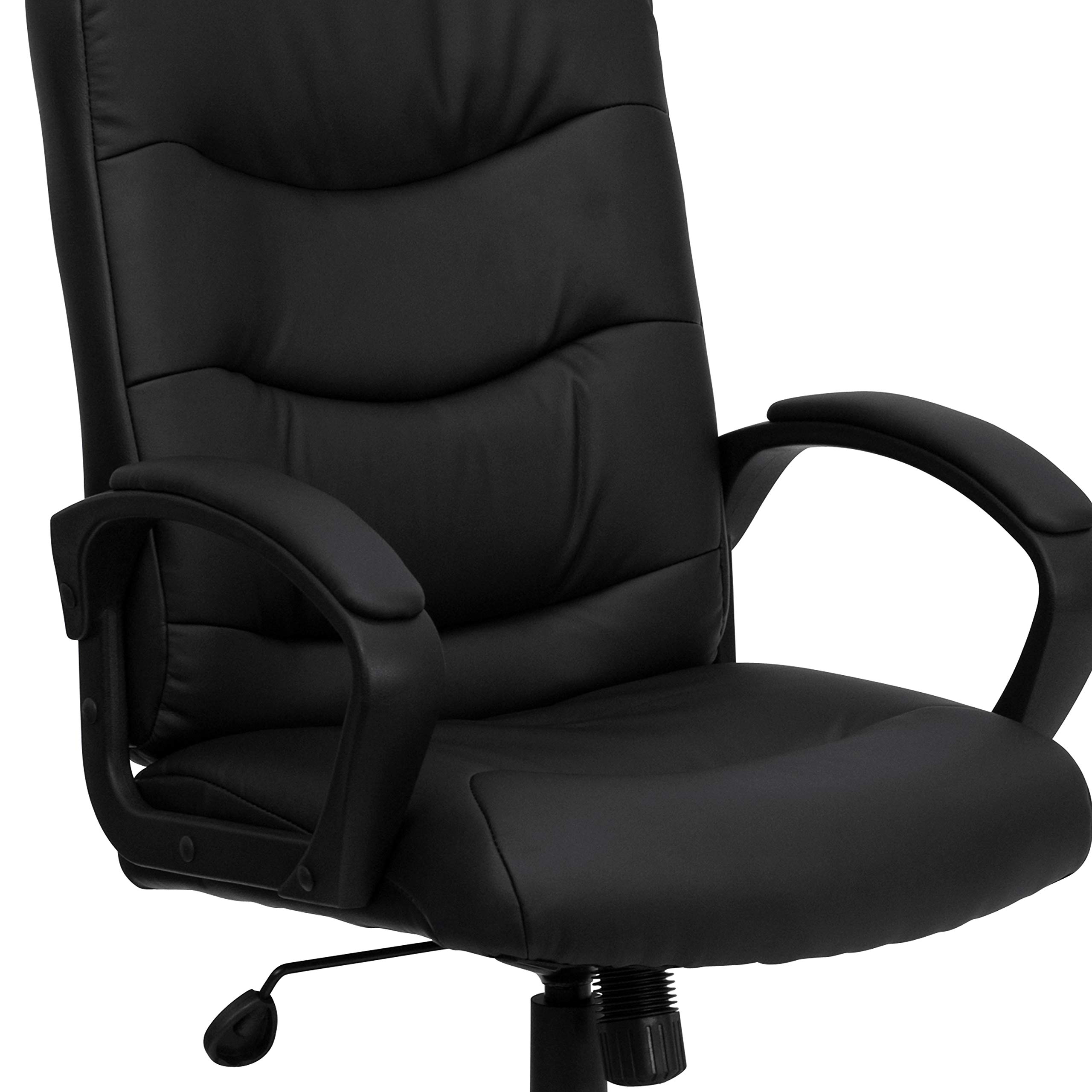 Black LeatherSoft Mid-Back Swivel Office Chair with Three-Line Horizontal Stitching - Ergonomic Support for Home & Office Workspaces