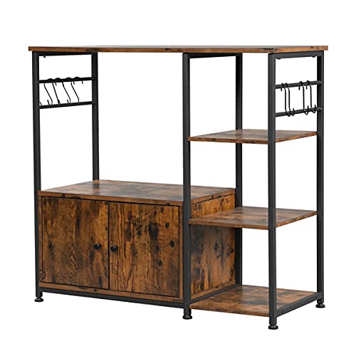 4-Tier Kitchen Bakers Rack with Cabinet & 8 Hooks - Microwave & Oven Storage Stand, Space-Saving Organizer for Small Kitchens, Baking Supplies & Cooking Utensils | Perfect for Apartments, Dorms & Compact Homes