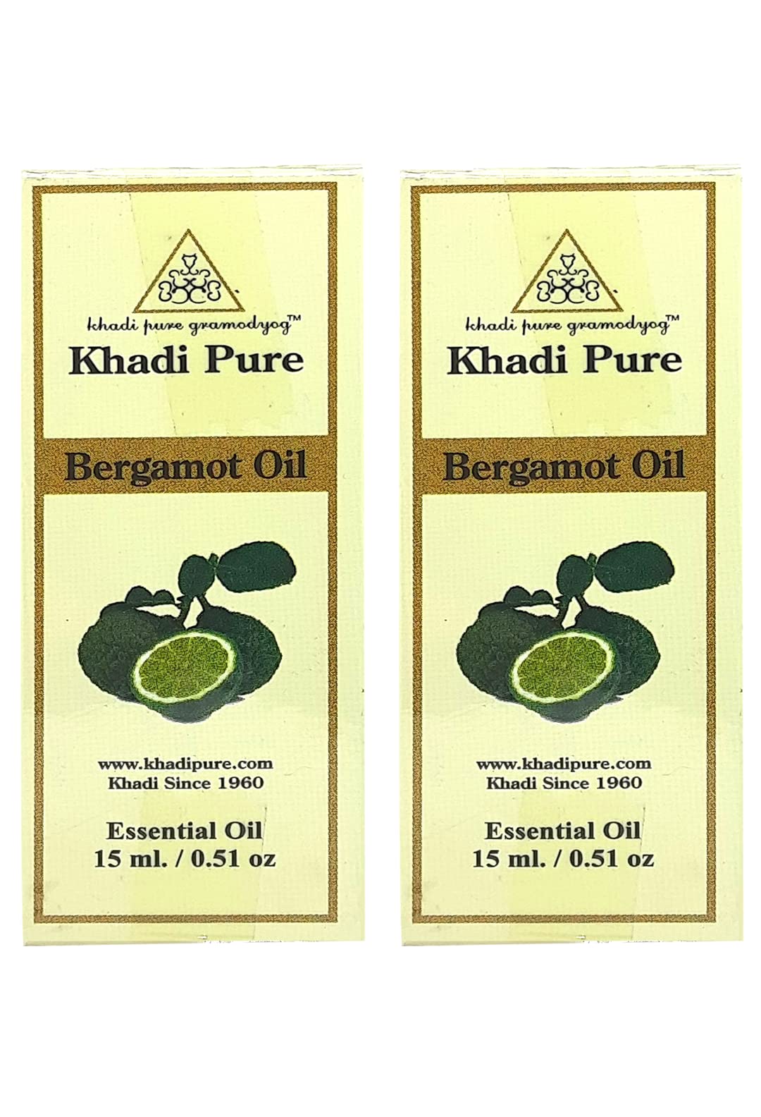 Khadi Pure Herbal Bergamot Essential Oil - 15ml (Pack of 2) | 100% Natural Aromatherapy Oil for Relaxation, Stress Relief & Skin Care | Perfect for Diffusers, Massage & DIY Beauty Products