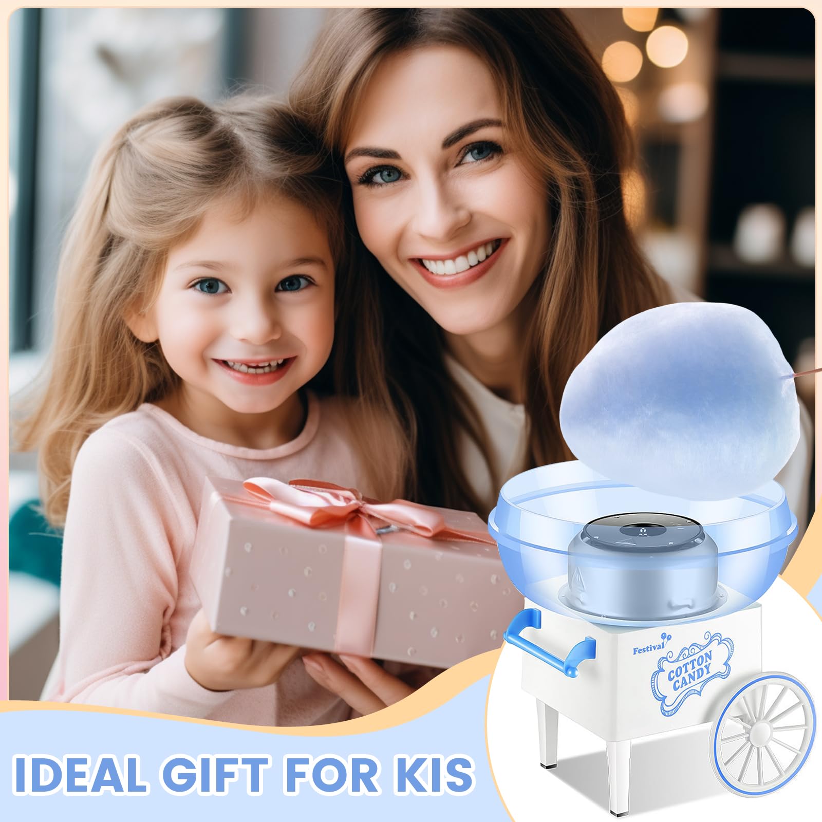 Cotton Candy Machine for Kids - Electric Candy Floss Maker with 10 Sticks & Scoop - Perfect for Birthday & Christmas Gifts - Home Party, Carnival & Family Fun (Blue)