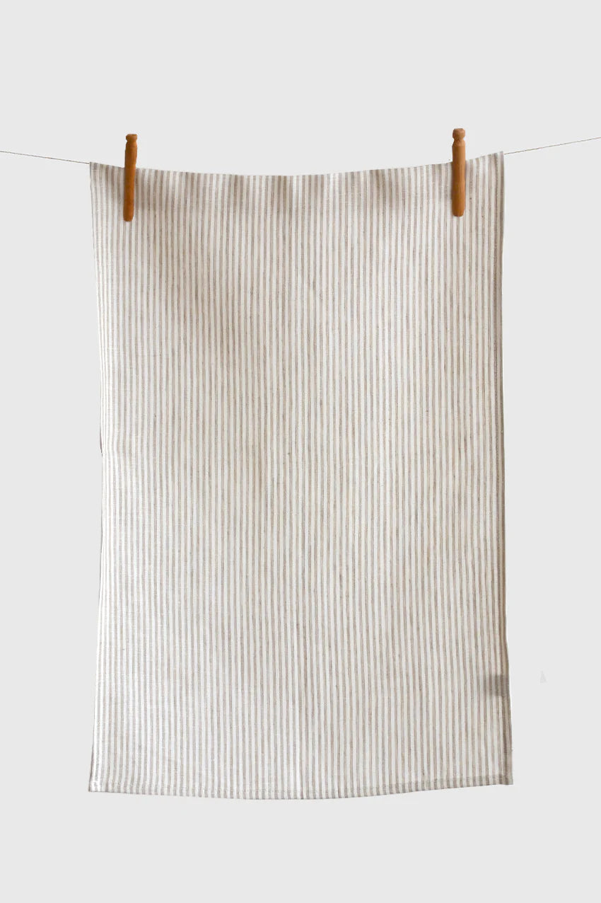 Premium Austin Stripe Linen Tea Towels Set of 2 - 100% Natural Absorbent Dish Towels for Kitchen, Drying Dishes & Decorative Use