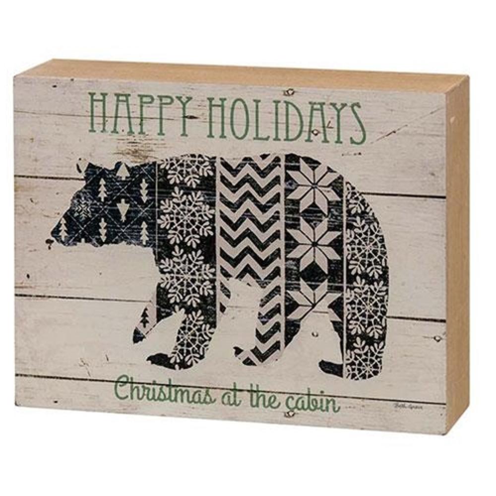 Happy Holidays Nordic Bear Box Sign - Rustic Wooden Christmas Decor for Home, Wall, or Gift - Perfect for Farmhouse, Cabin, and Holiday Decorations
