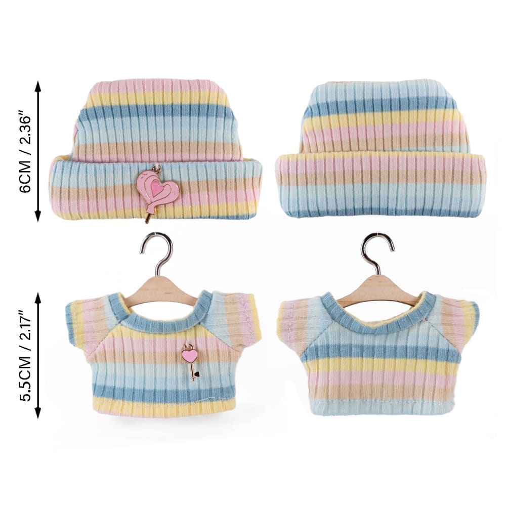 Adorable Mini Plush Outfit - Striped Knit Sweater & Matching Beanie Set for Stuffed Animals | Perfect for Dolls, Teddy Bears & Plush Toys (Great Gift for Kids & Collectors)
