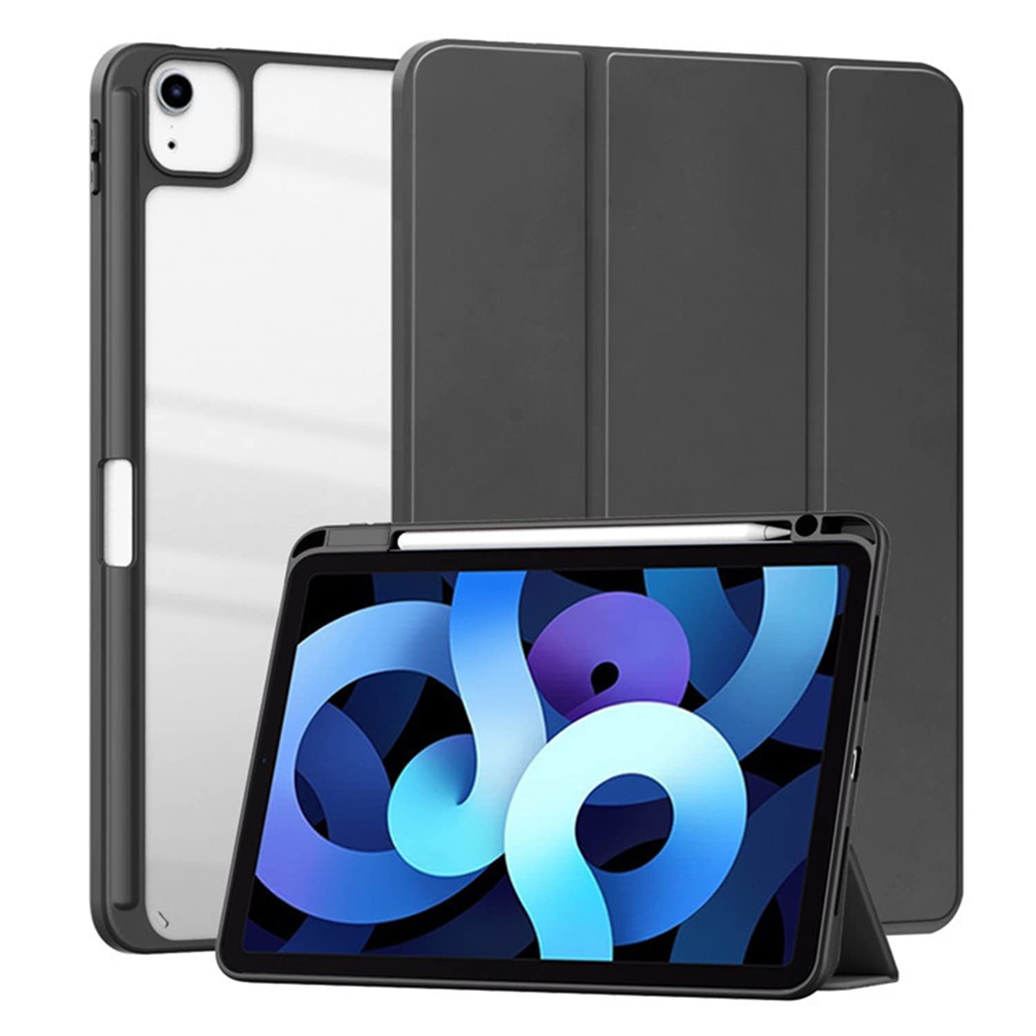HUEZOE iPad Air 5/4 & iPad Pro 11 Case (2022/2021/2020/2018 Models) - Hard Acrylic Back Cover with Pencil Holder, Auto Sleep/Wake Feature - Black - Perfect for Work, School & Travel Protection