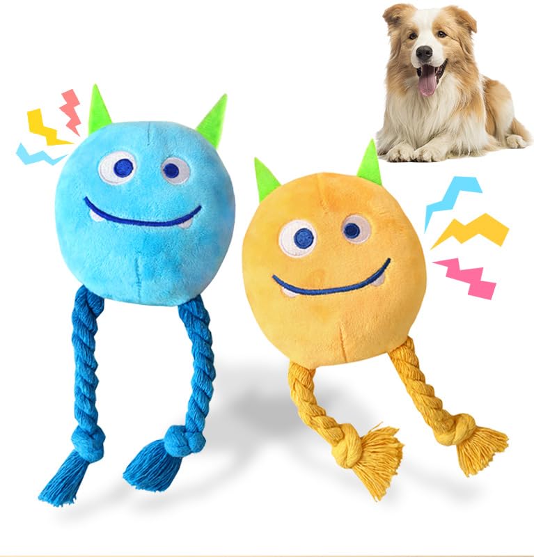 Best Squeaky Rope Plush Dog Toys for Small & Medium Breeds - 2 Pack Puppy Chew Toys to Keep Them Entertained - Perfect for Indoor Play, Teething Relief & Interactive Training