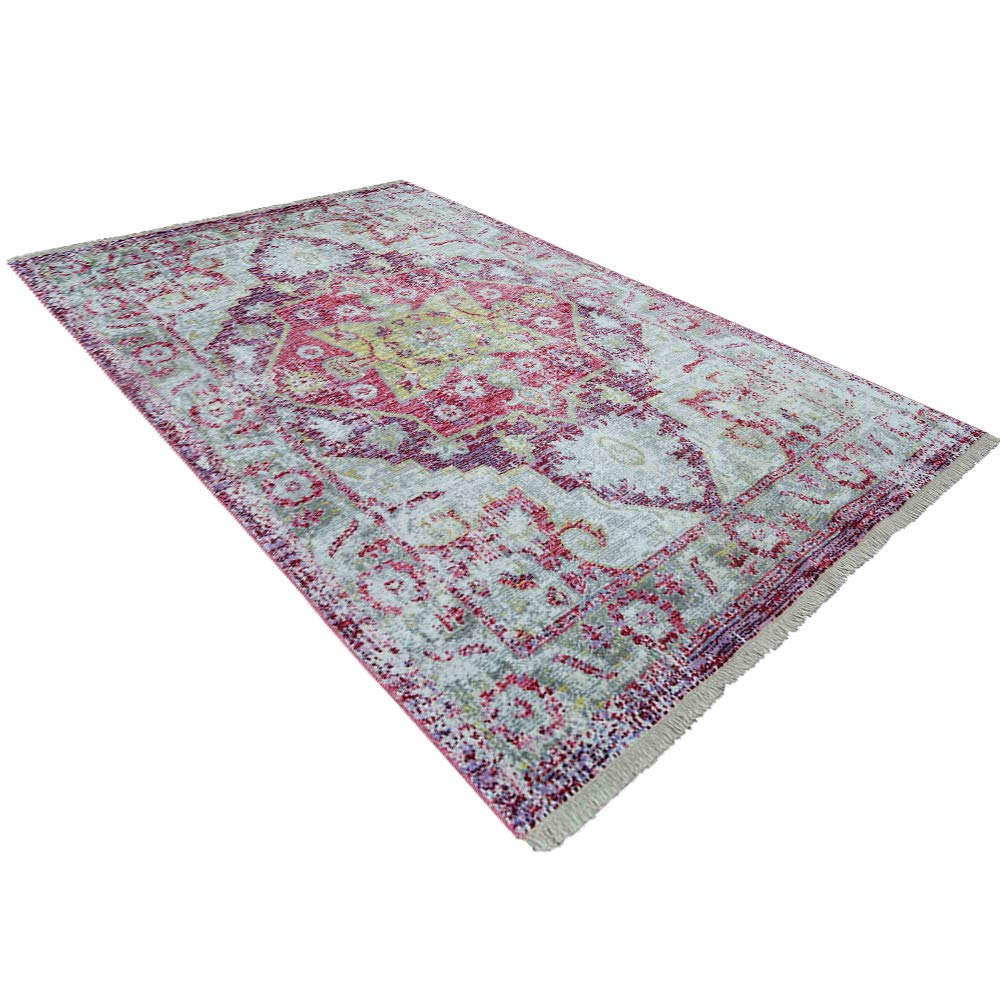 Machine Made Polyester Area Rugs 9'x12' Rectangle - Pink Oriental Traditional Design Low Pile Carpet for Living Room, Bedroom, Dining Room | Soft & Durable Home Decor (M00073)