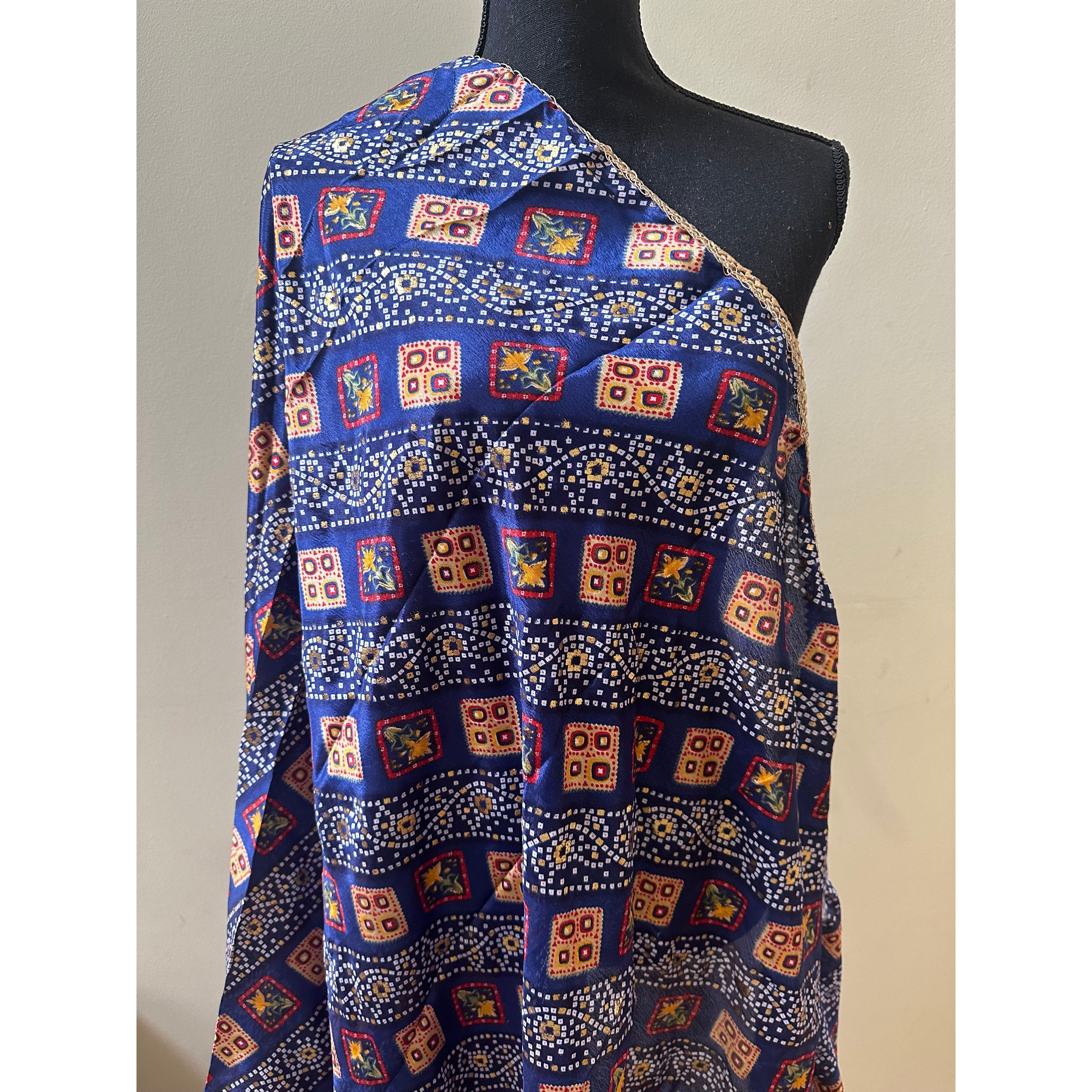 Blue Bandhini Dupatta Scarf - Traditional Indian Stole for Women, Handmade Cotton Fashion Accessory - Perfect for Weddings, Parties & Festive Occasions