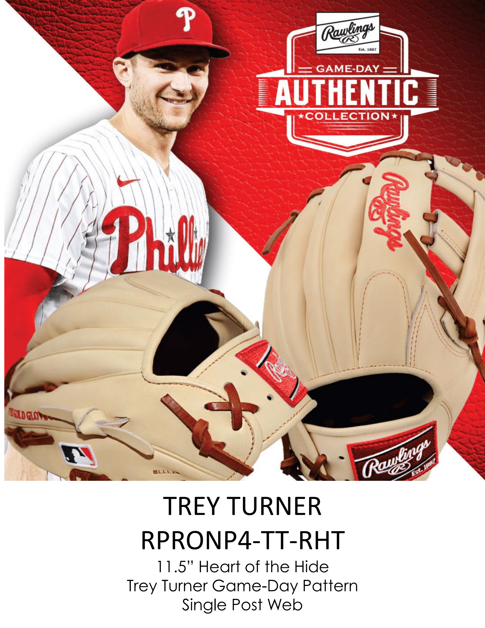 Rawlings Heart of the Hide Series MLB Collection Trea Turner Baseball Glove - Premium Leather for Professional Players, Training & Game Day Performance