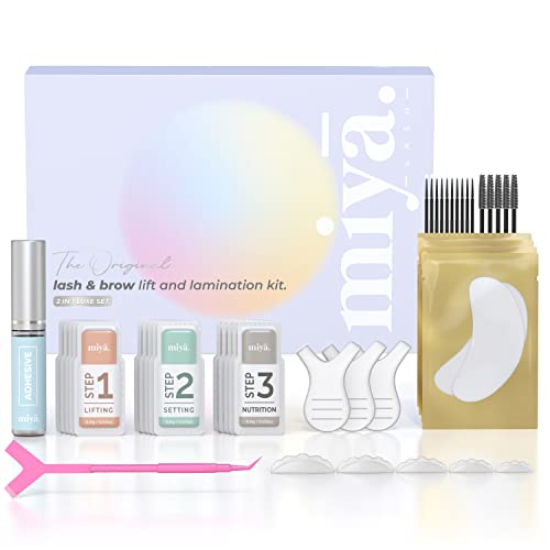 MIYA LASH 2 in 1 Lash Lift & Brow Lamination Kit - Professional LVL Perm for Fuller Eyelashes & Shaped Eyebrows | Salon-Quality Results Lasting 8 Weeks | Includes Silicone Shields & Lash Picks | Perfect for Home Use, Bridal Makeup & Special Occasions