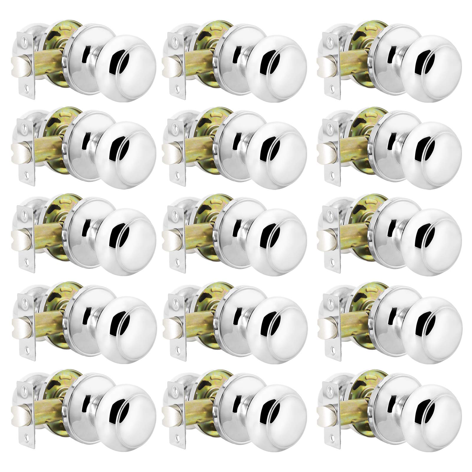 Gobrico 15-Pack Polished Chrome Ball Passage Knobs - Hallway & Closet Door Locks for Right/Left Handed Doors | Durable Hardware for Bedrooms, Bathrooms & Interior Doors
