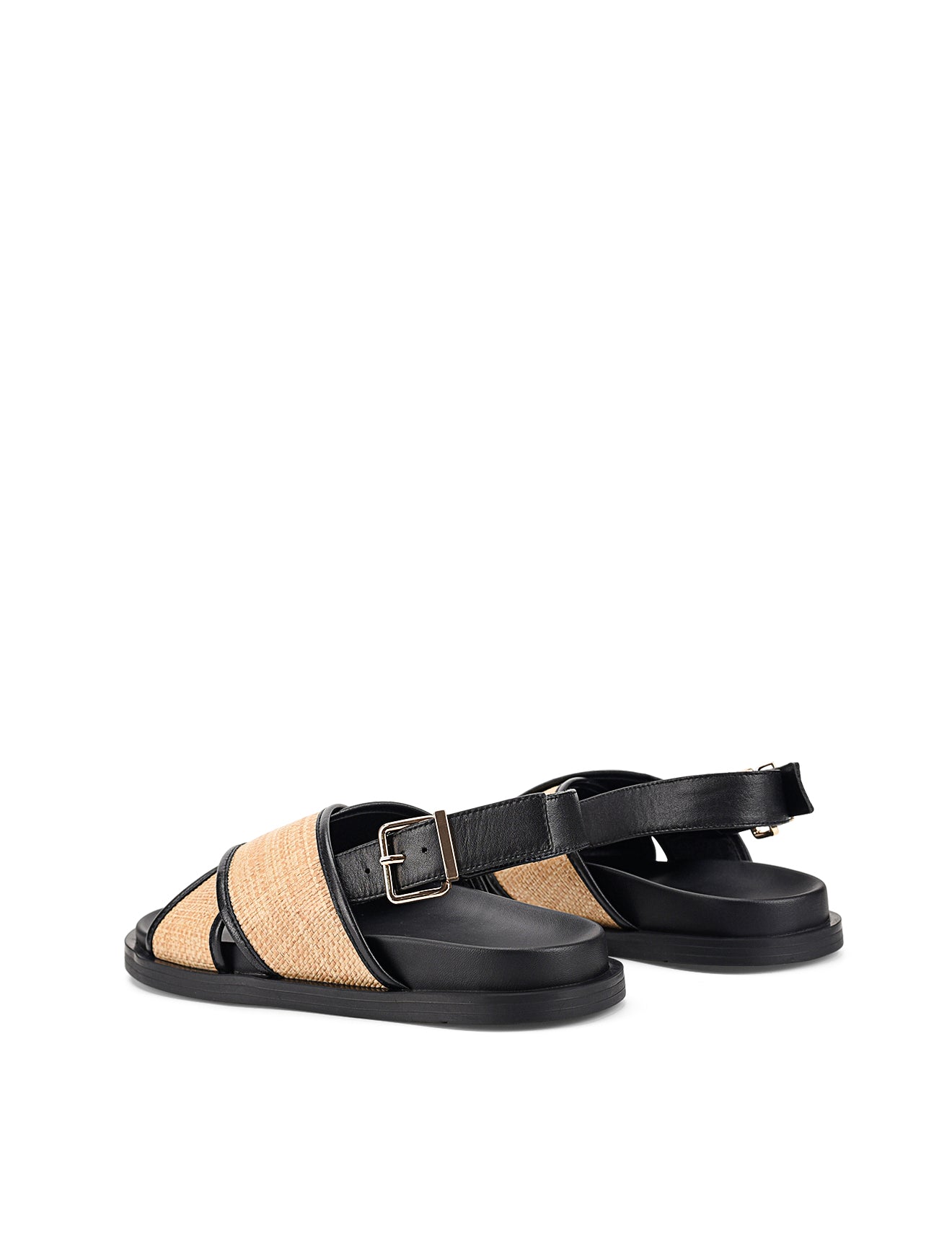 Laguna Footbed Sandals for Women - Comfortable Black Leather & Natural Raffia Summer Sandals - Perfect for Beach, Vacation & Casual Outings