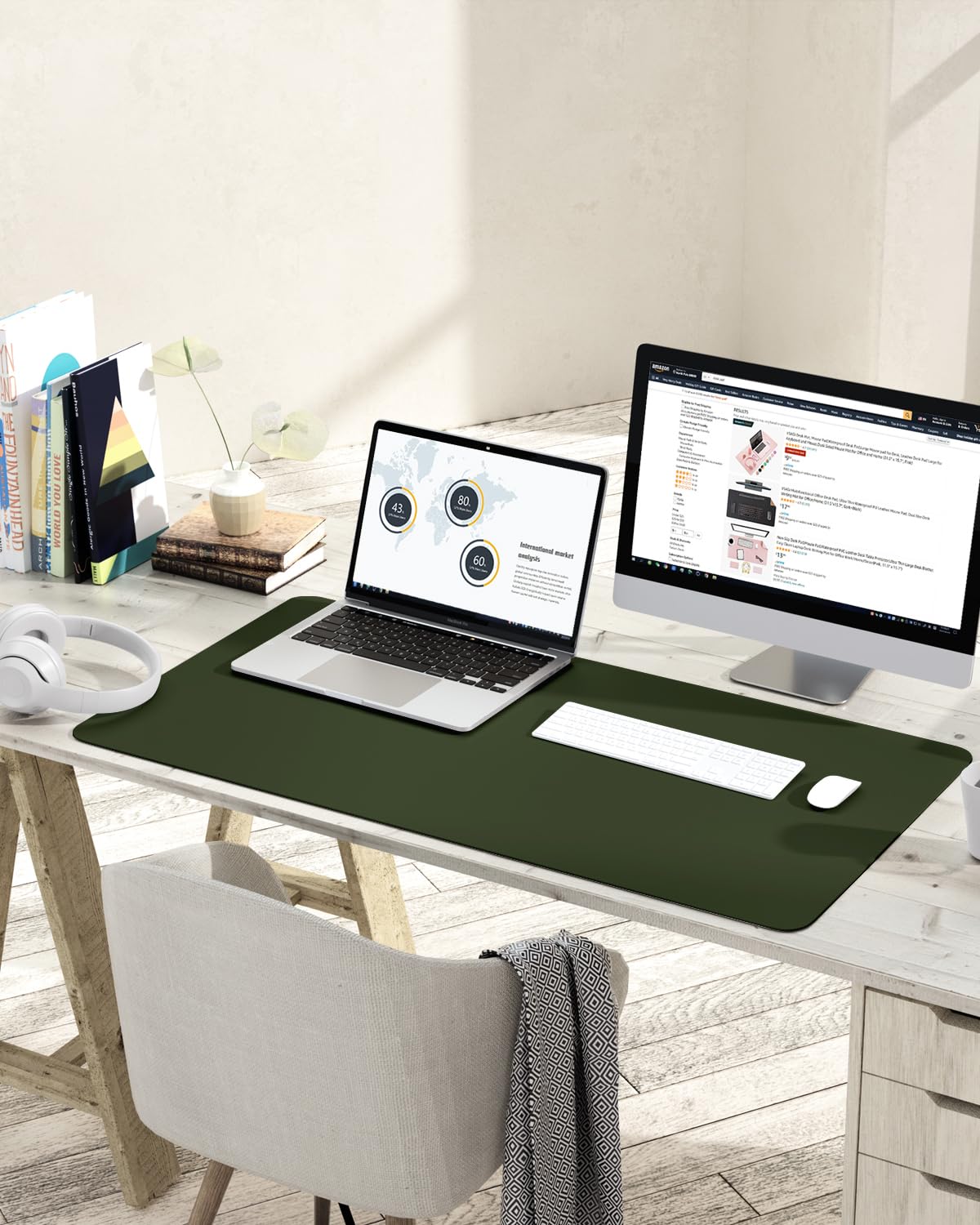 Non-Slip Leather Desk Mat - Waterproof PVC Mouse Pad & Table Protector - Large 35.4