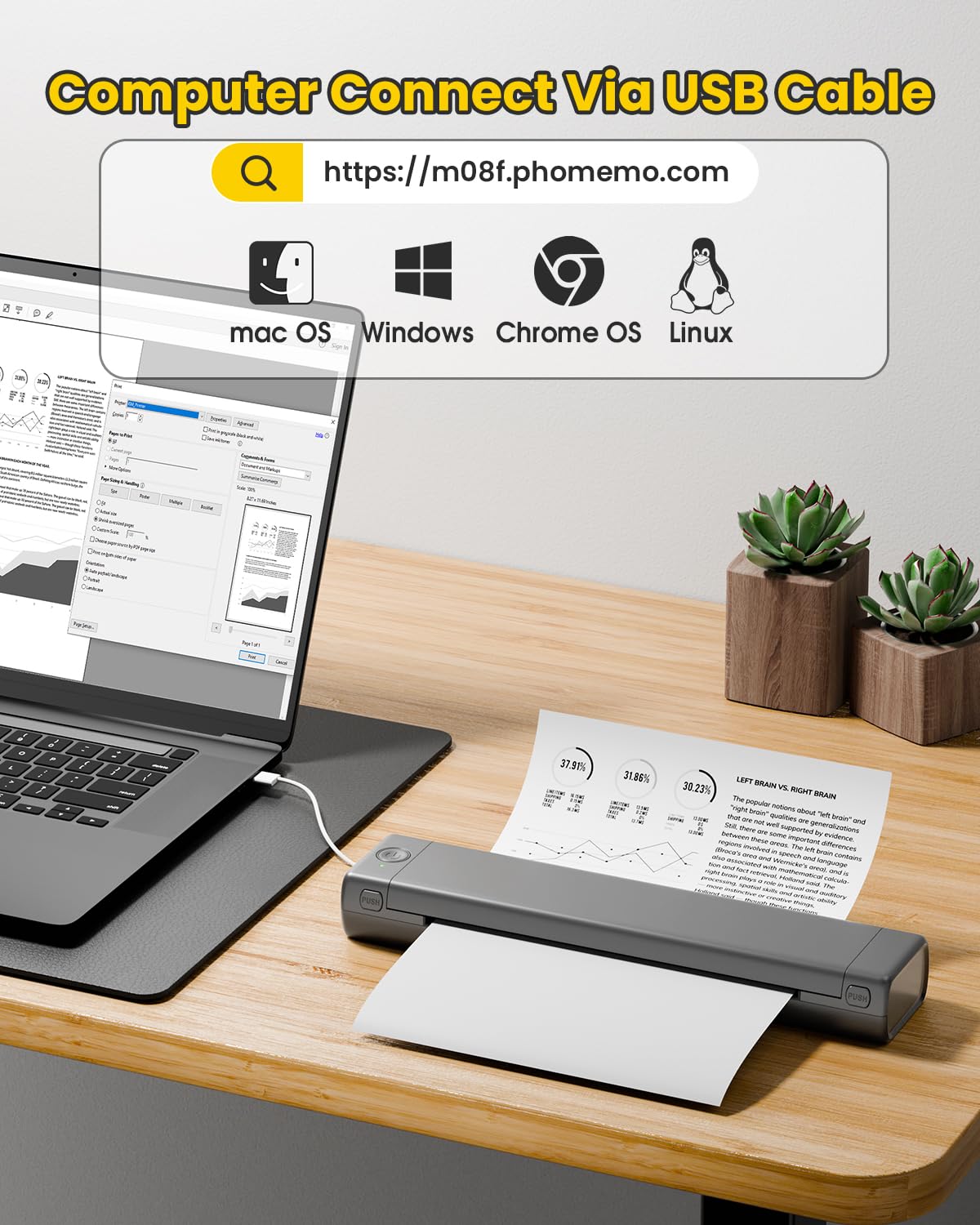 Phomemo M08F Wireless Thermal Printer - Portable A4 Bluetooth Printer for Home & Business, Compatible with iPhone, Android & Laptop - Perfect for Receipts, Labels, Photos & Tattoo Designs