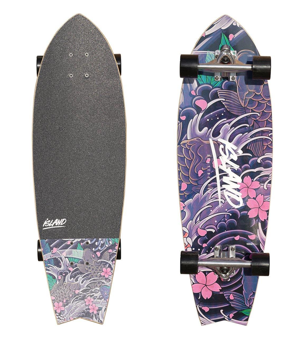 SKATE ISLAND FISH TAIL CRUISER 32 Inch Longboard Skateboard - Perfect for Commuting, Cruising & Downhill Riding