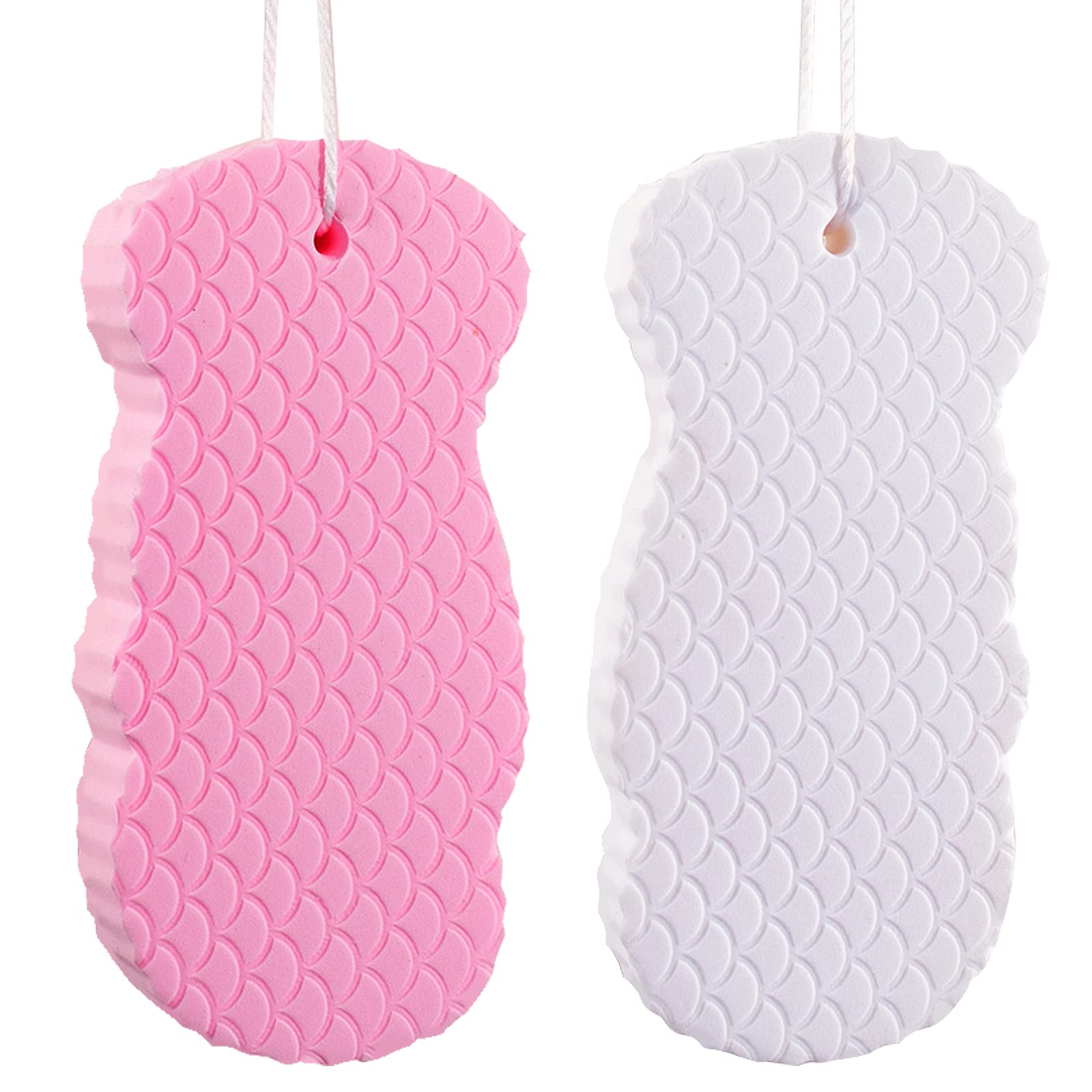 RQUTI 2022 New Super Soft Exfoliating Bath Sponge - Reusable Body Scrubber for Women & Men, 3D Exfoliating Shower Sponge for Adults & Toddlers (Pink + White) - Perfect for Sensitive Skin & Daily Body Cleansing