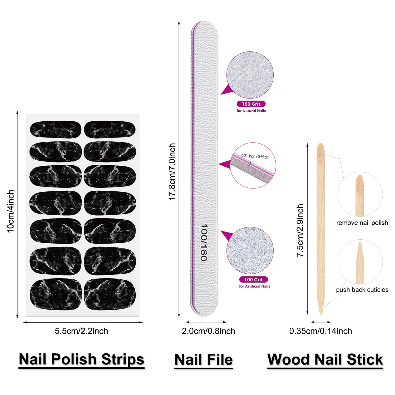 DANNEASY Marble Nail Polish Strips - 12 Sheets Self-Adhesive Nail Wraps for Women, Gel Nail Stickers with Nail File & Cuticle Stick | Easy DIY Manicure at Home, Salon-Quality Nails for Parties, Weddings & Everyday Wear