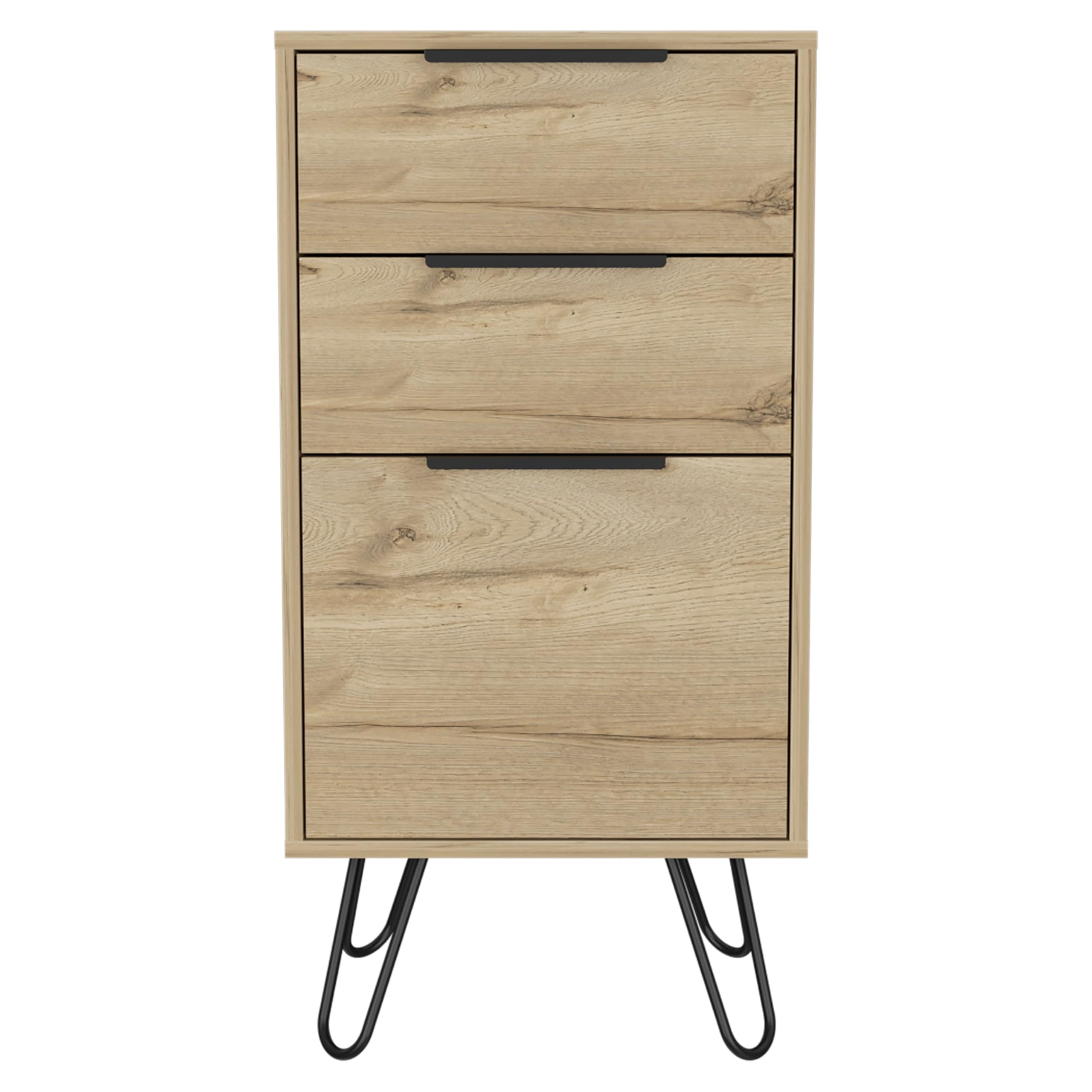 Tuhome Augusta Light Dresser with Hairpin Legs - 3 Drawers, Superior Solid Wood Top, Light Oak Finish - Perfect for Bedroom, Living Room, or Nursery Storage