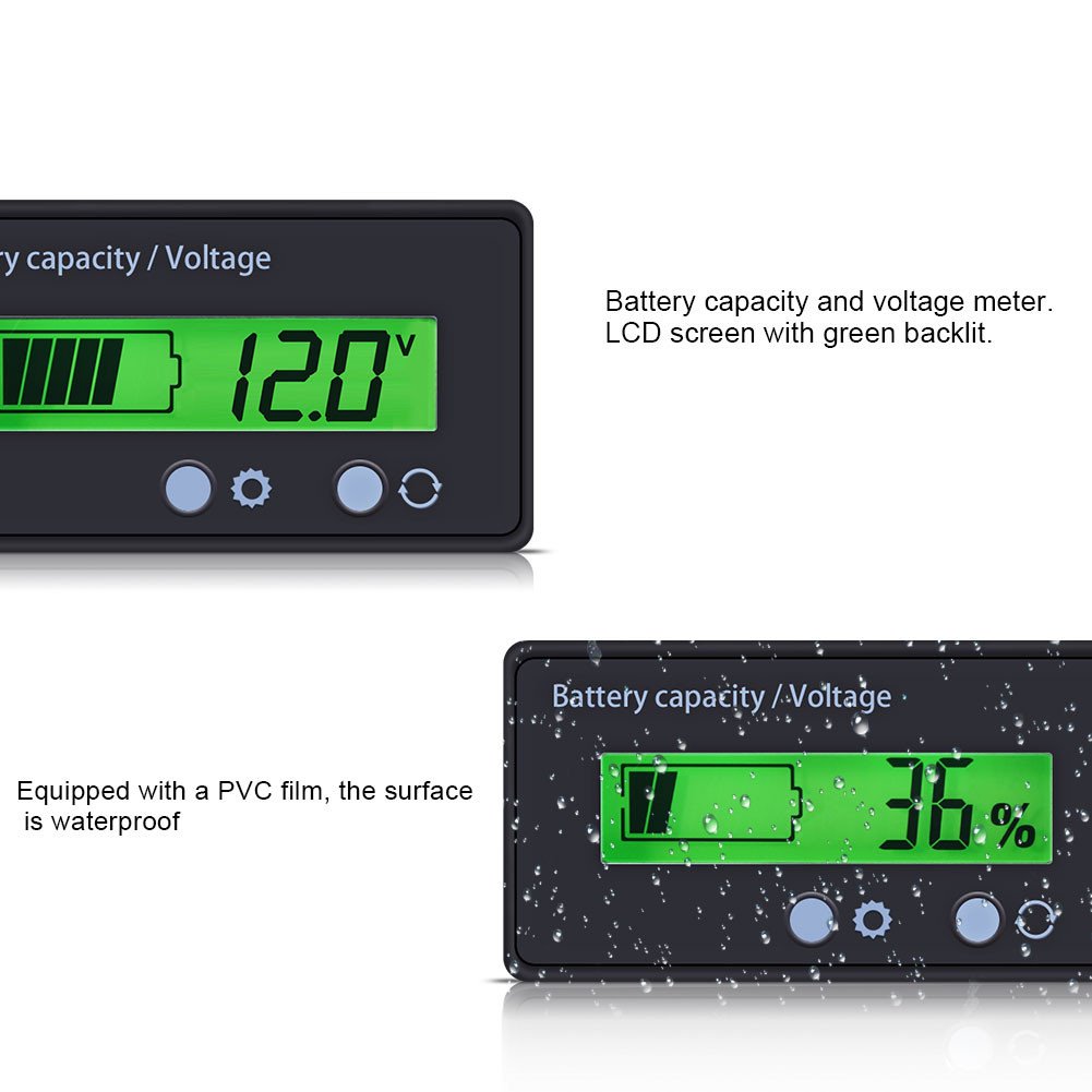 Tosuny LCD Battery Monitor 6-70V - Waterproof Voltage Meter for Solar/RV/Marine