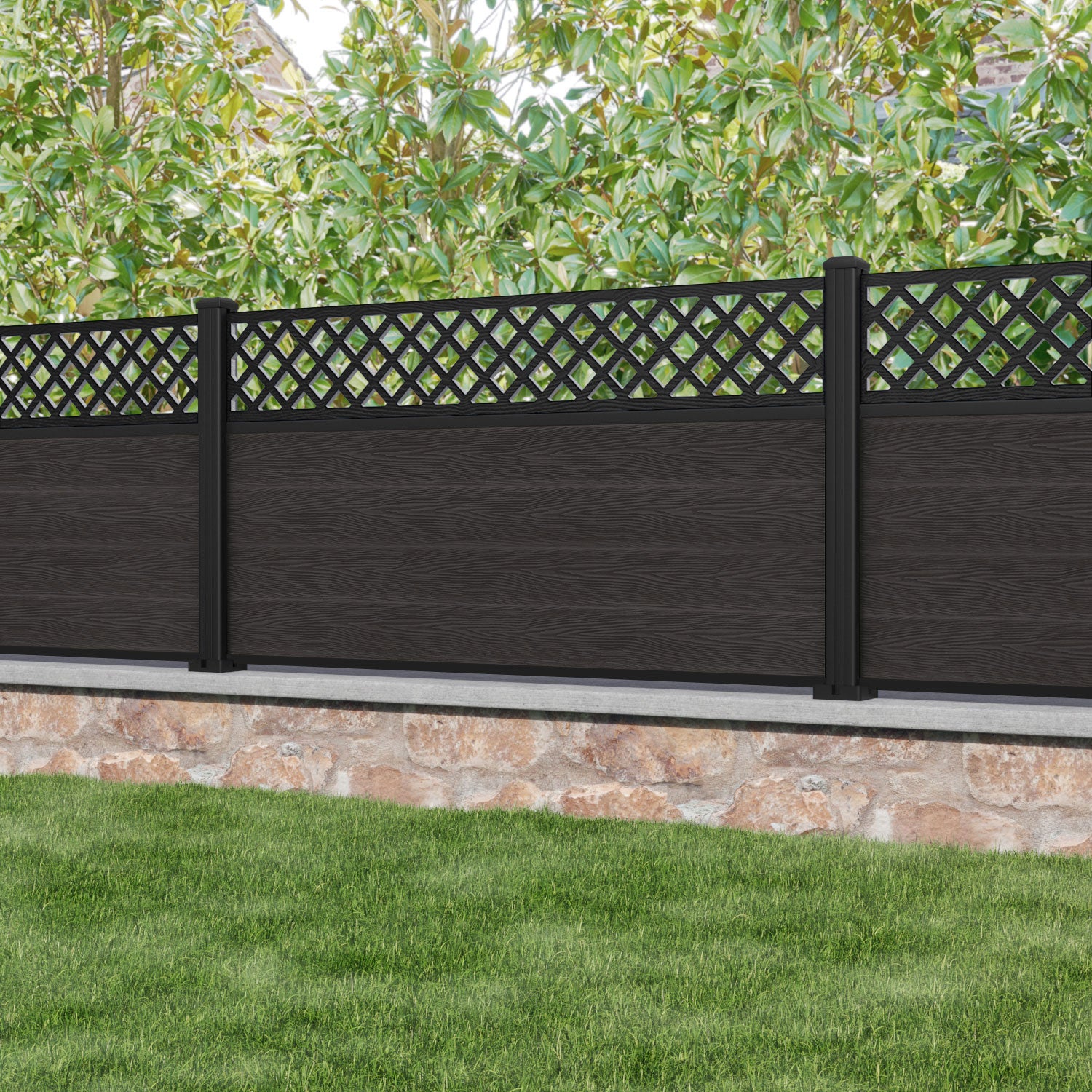 Dark Oak Classic Hive Fence Panel with Aluminum Posts - Durable Garden Fencing for Backyard Privacy and Decoration