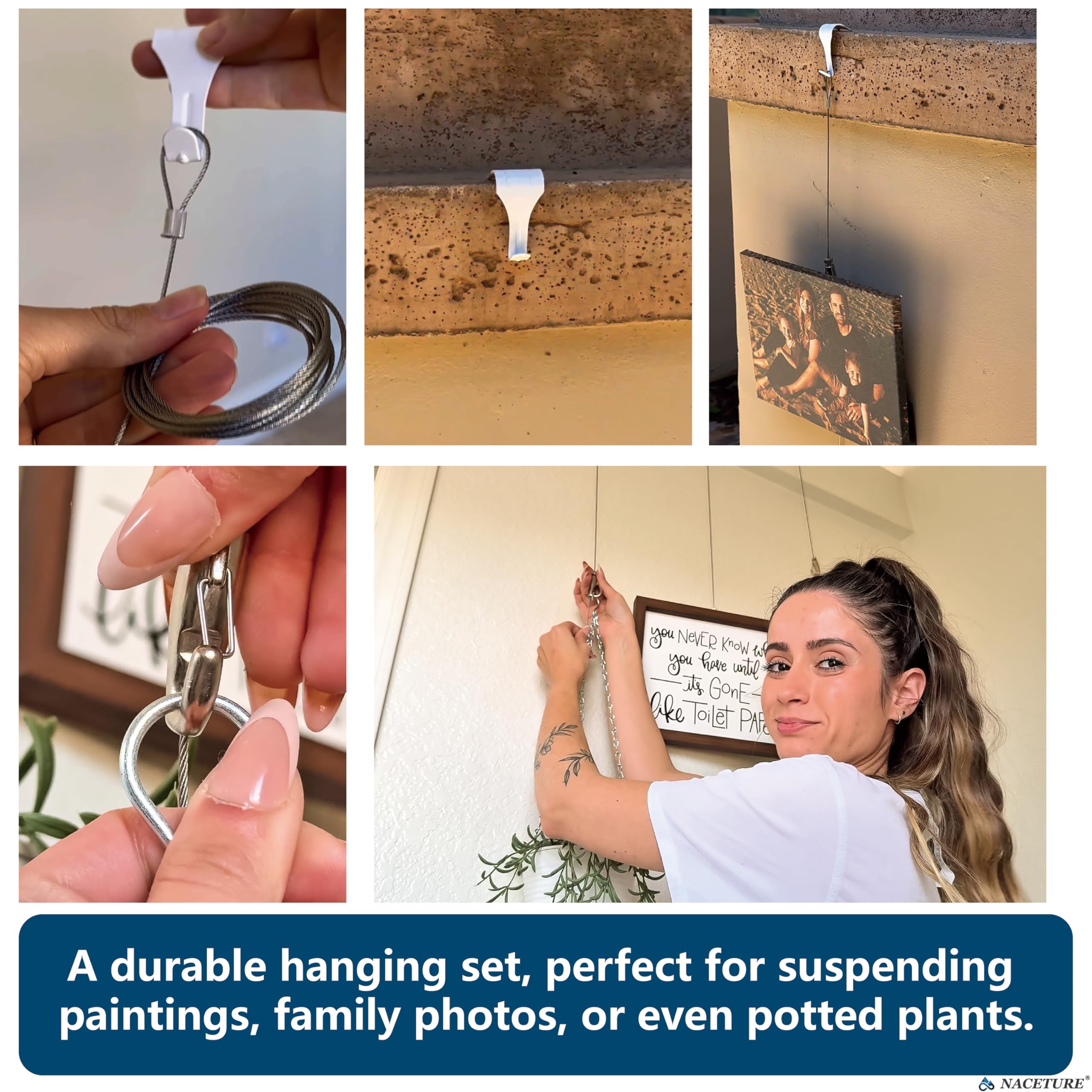 **Picture Hanging Kit – 6 White Rail Hooks, 72