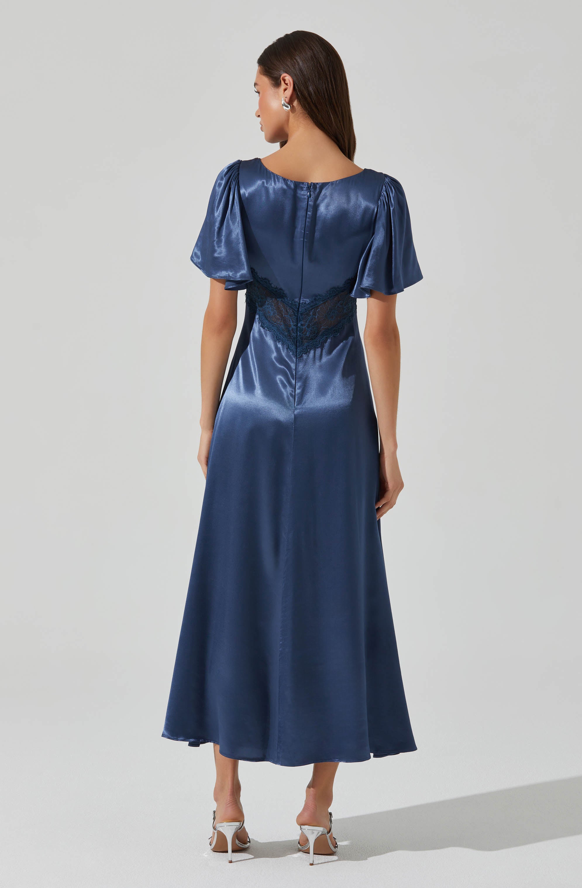 Aurelia Satin V-Neck Midi Dress for Women - Elegant Party & Evening Gown - Perfect for Weddings, Cocktail Parties & Date Nights