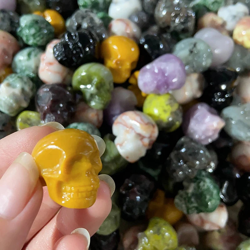 Mini Crystal Skulls Statue - Natural Lepidorite Tree Agate Healing Stone, Hand Carved Energy Mineral Figurine for Home Decor & Meditation - Perfect for Spiritual Healing, Yoga Spaces & Gift Giving