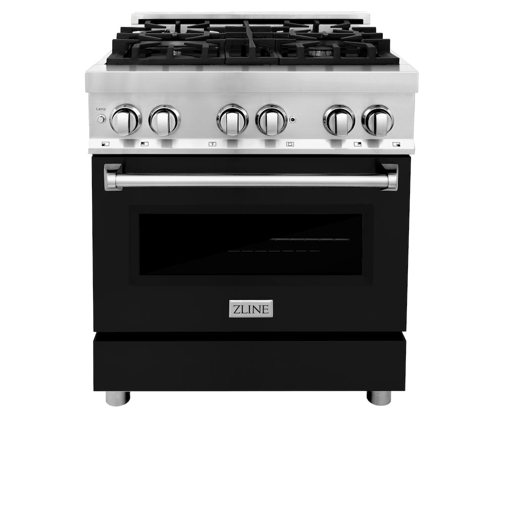 ZLINE 30-inch 4.0 cu. ft. Dual Fuel Range with 4 Burner Gas Cooktop & Electric Convection Oven - Stainless Steel with Black Matte Door (RA BLM 30) - Perfect for Modern Kitchens, Home Chefs & Professional Cooking