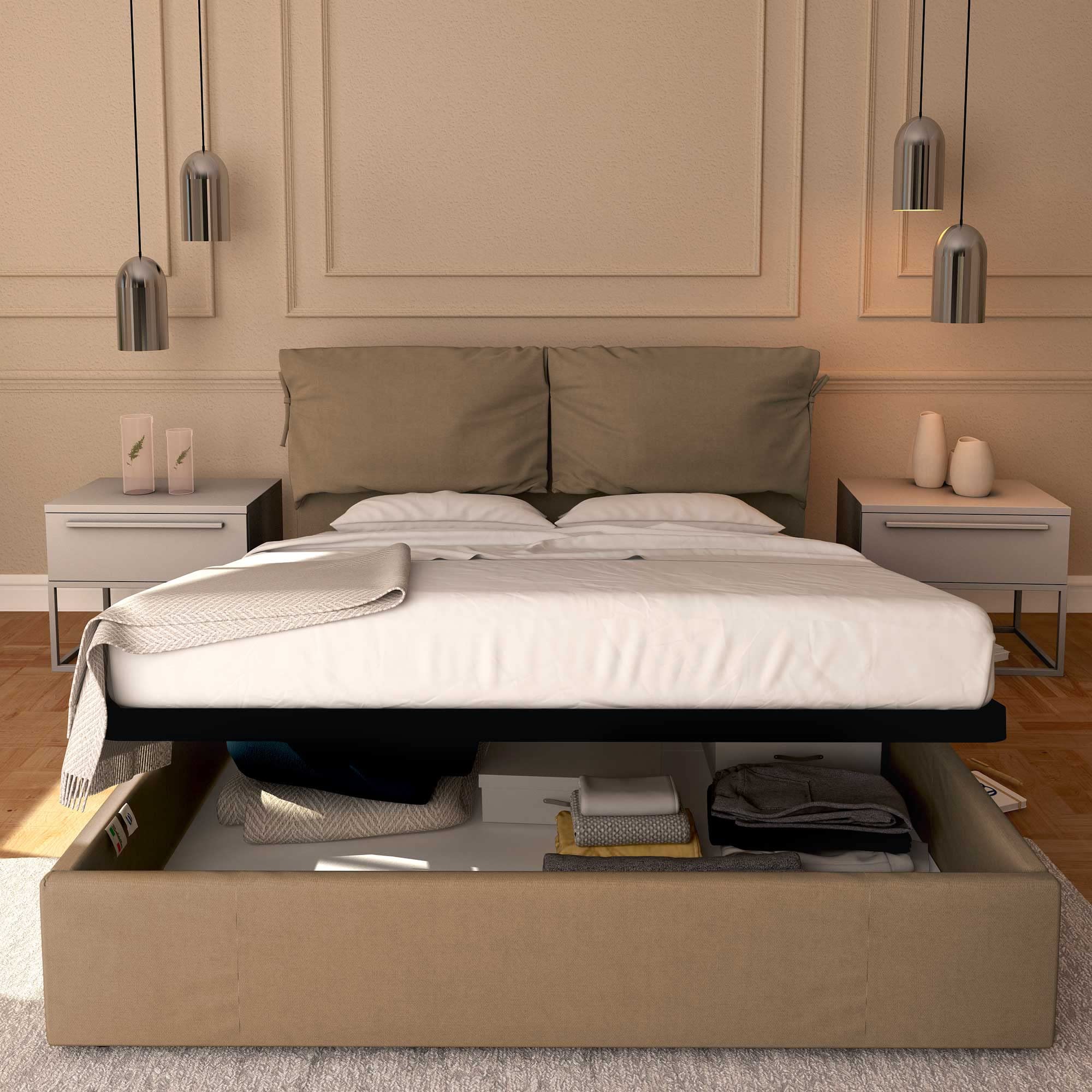 Baldiflex Single Bed with Storage - Licia Soft Synthetic Leather Upholstery, Slatted Base for Single Mattresses, 180 x 200 cm, Padded Thin Headboard, Taupe Gray - Perfect for Small Bedrooms, Guest Rooms & Studio Apartments