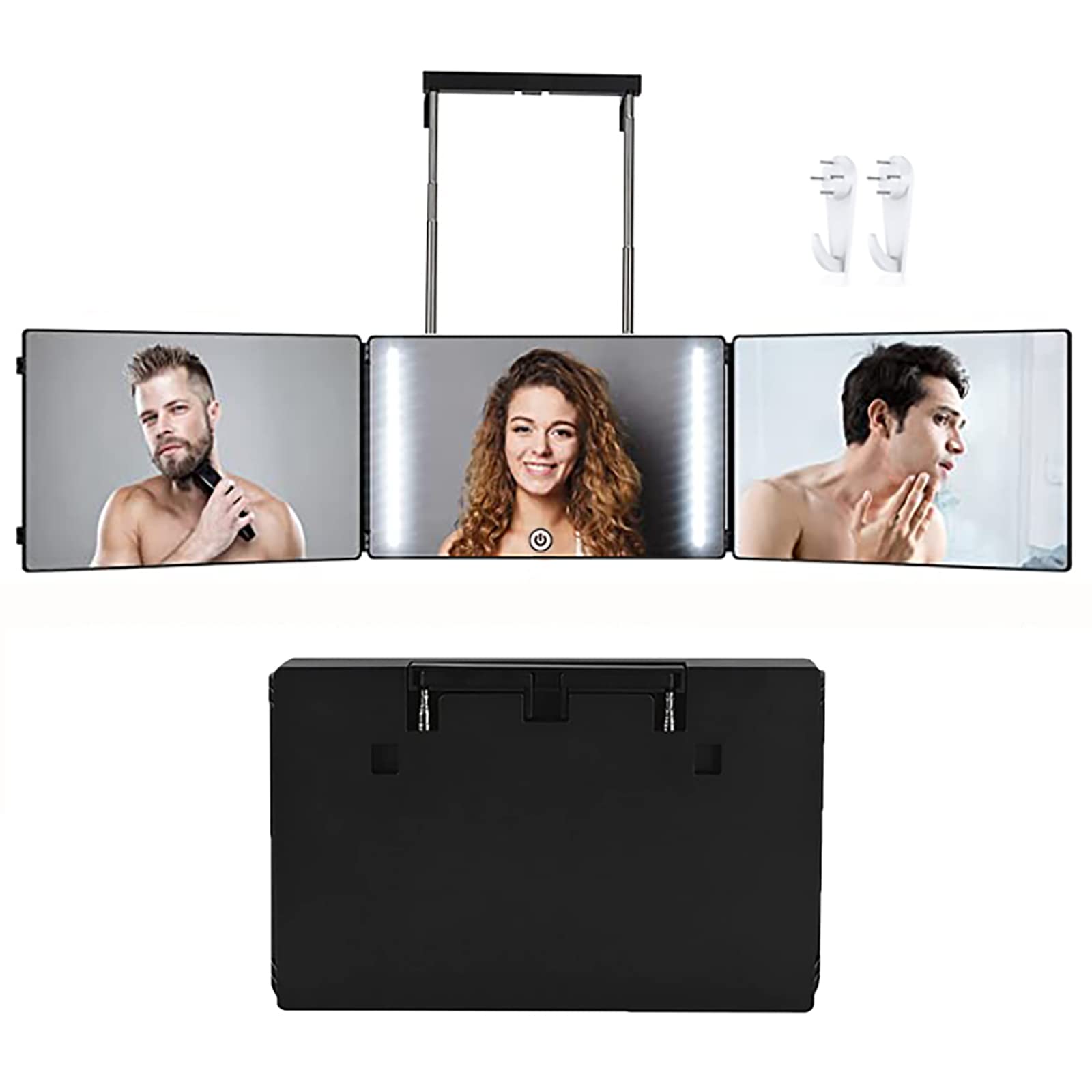 3-Way Rechargeable LED Trifold Mirror for Self Hair Cutting - Lighted Barber Mirror to See Back of Head - Perfect DIY Haircut Tool for Men & Women - Great for Home Salon, Professional Styling, and Personal Grooming