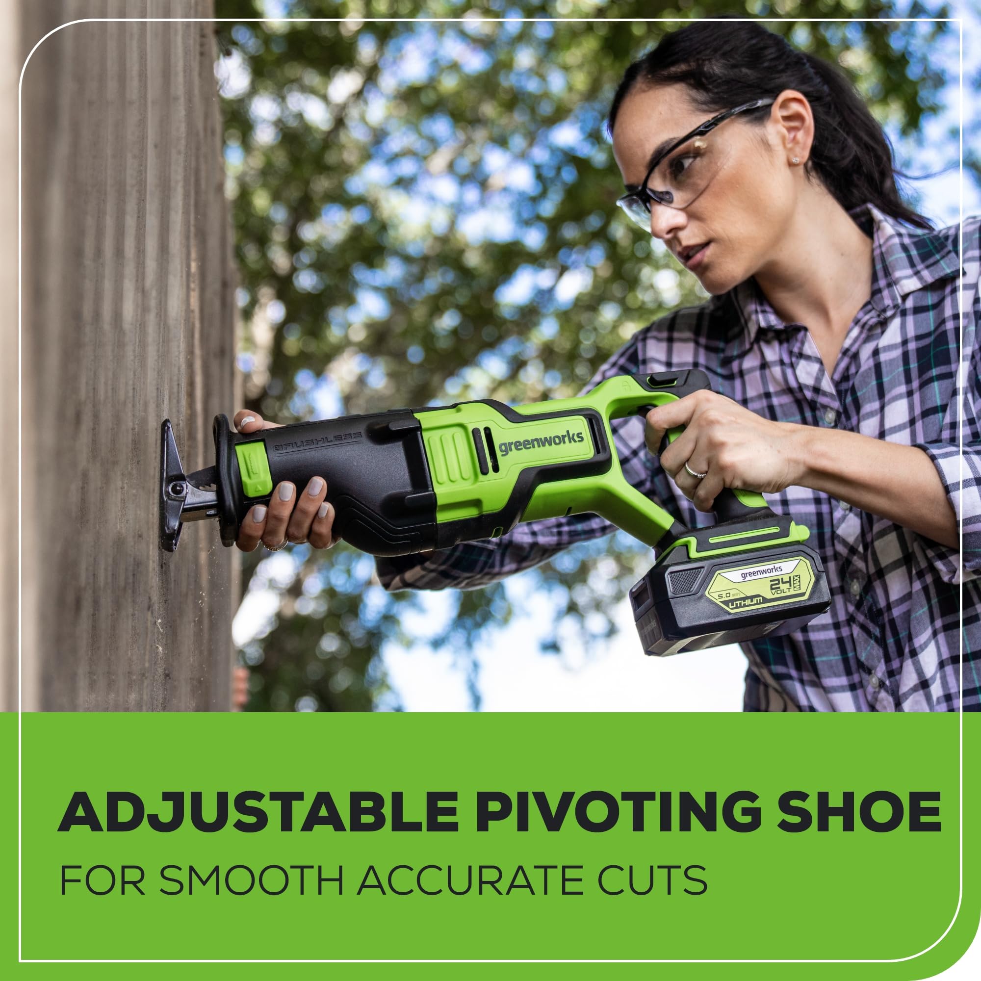 Greenworks 24V Brushless Cordless Reciprocating Saw - Compact Design, 1-1/8
