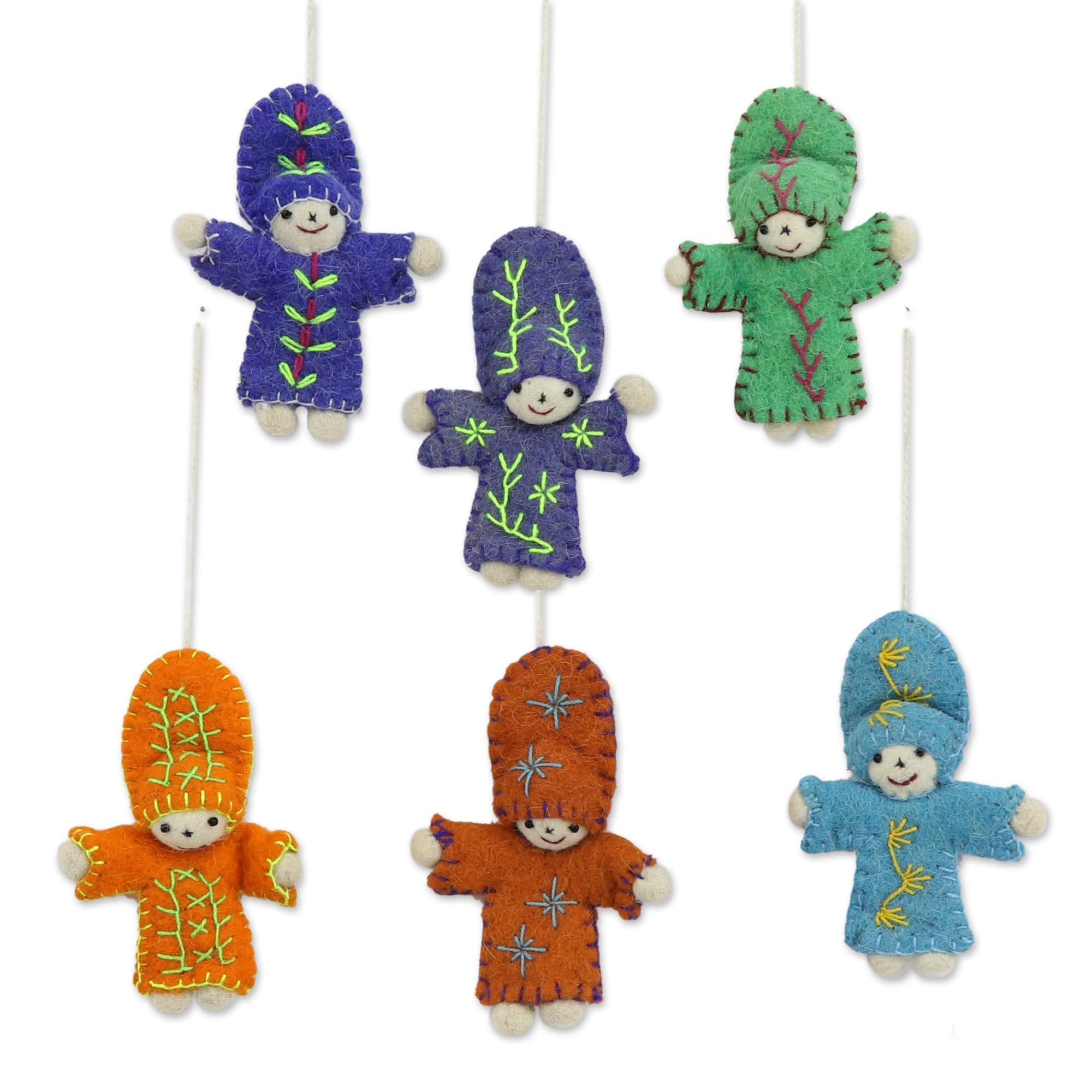 Handmade Wool Christmas Ornaments - Set of 6 'Dancing Dolls' Holiday Decorations | Fair Trade Handcrafted Tree Ornaments for Xmas, Winter, and Seasonal Home Decor