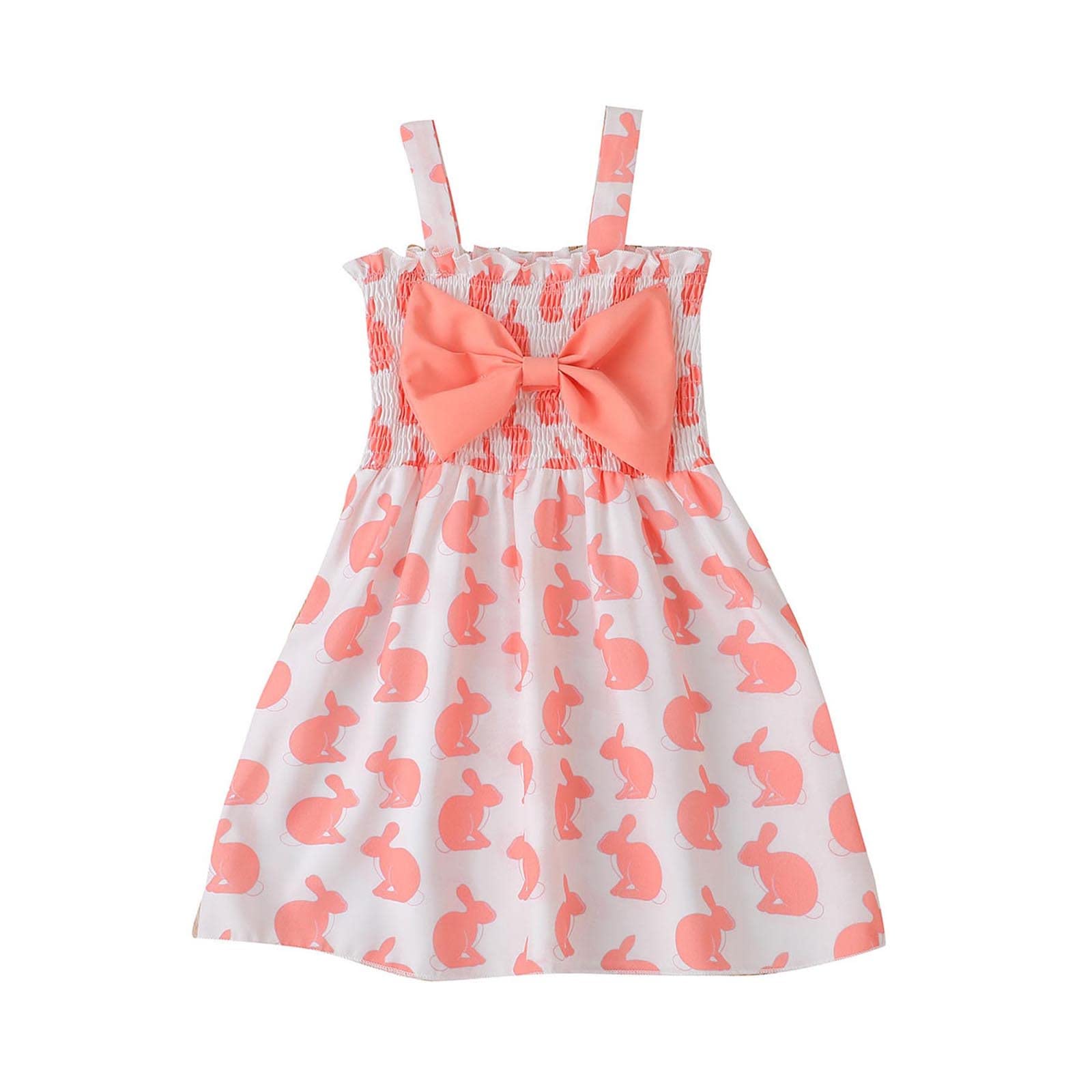Toddler Baby Girls Sleeveless Easter Bunny Cartoon Print Bow Knot Suspender Princess Dress - Casual Beach Party, Easter Celebration, Spring Outfit, Photoshoot & Special Occasion Wear
