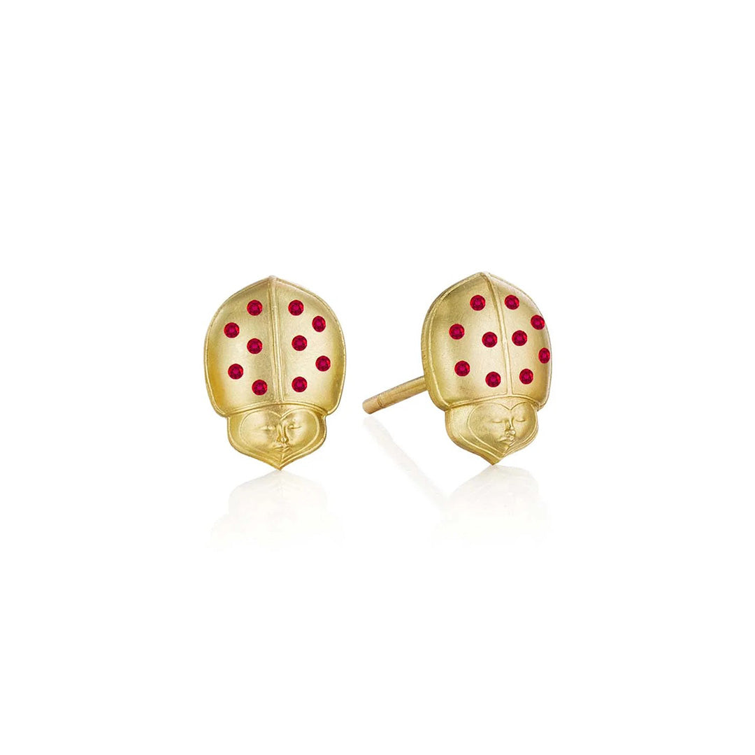 Ruby Winged Ladybug Stud Earrings – Cute & Dainty Red Gemstone Jewelry for Women | Perfect for Everyday Wear, Gifts & Special Occasions