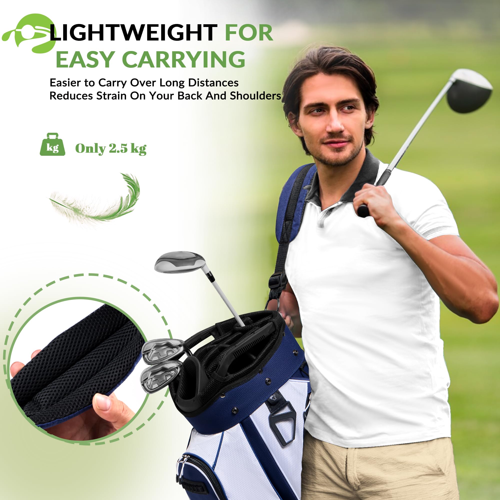 **14-Way Golf Cart Bag with Full-Length Divider Top, Multiple Pockets & Rain Cover – Durable Golf Bag for Men with Comfortable Handles – Perfect for Golf Courses, Driving Ranges & Tournaments**
