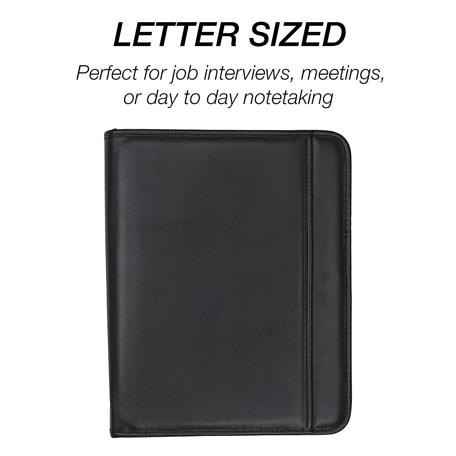 Samsill 70820 Professional Zippered Pad Holder with Multiple Pockets & Slots - Black Leather Writing Pad Organizer for Office, School & Business Meetings
